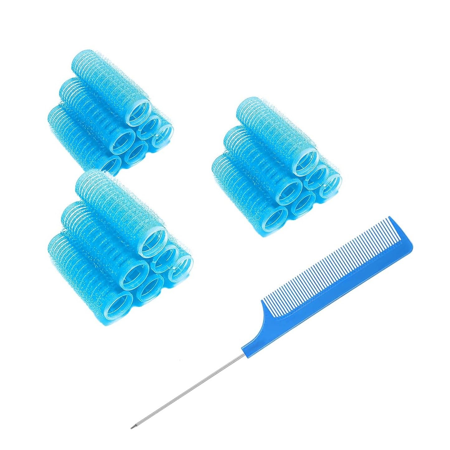 18PCS Self Grip Small Hair Curlers Heatless Roller Hair Curlers Pro Salon Hairdressing Curler DIY Curly Hairstyle Hair Rollers Tools Rat Tail Comb for Women Medium Short Hair(Light Blue)