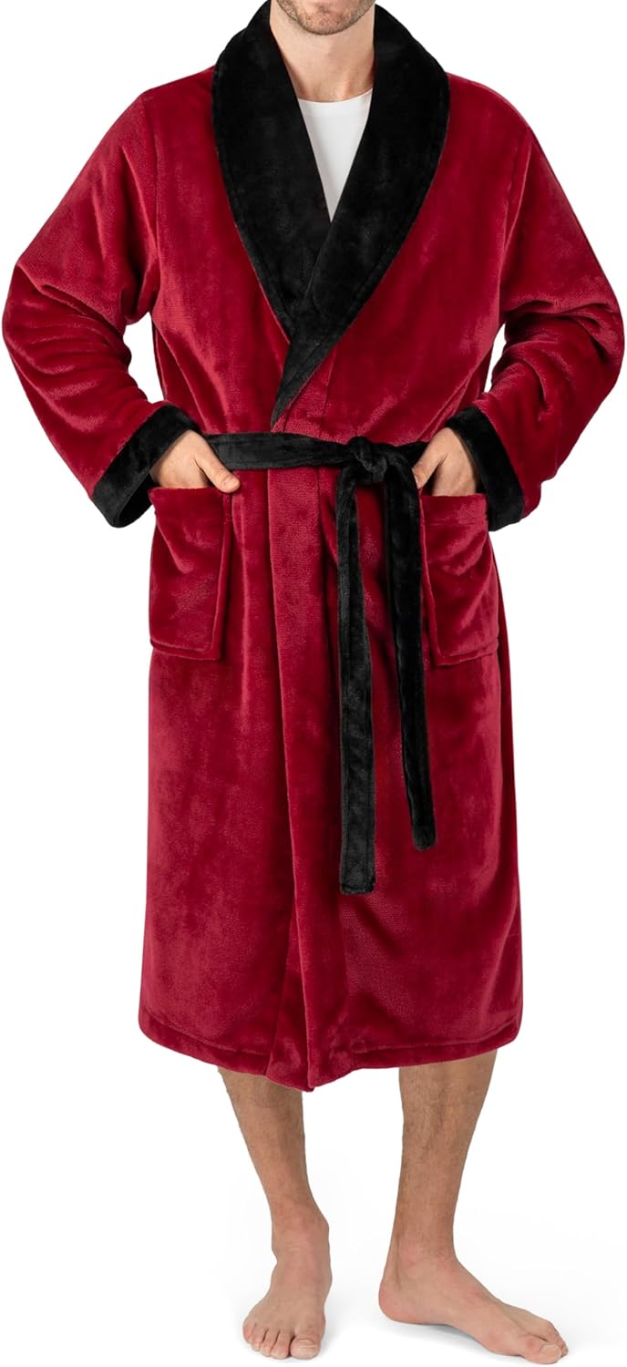 PAVILIA Mens Soft Robe Bathrobe for Men, Lightweight Fleece Male Robe Long Bath Shower Spa