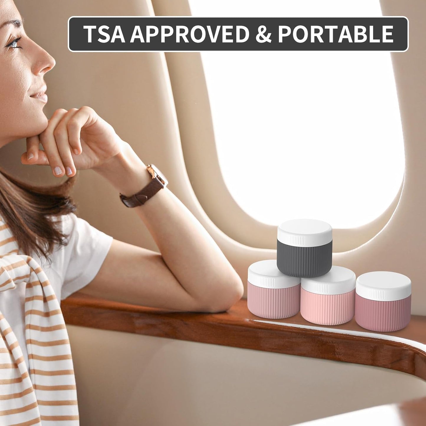 ME.FAN Travel Containers for Toiletries, TSA Approved 2 oz Silicone Cream Jars, Leak-proof Journey Containers, Trip Accessories with Lid for Cosmetic Face Hand Body Cream 4 Pack White Lid Pink