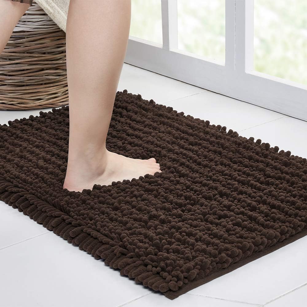 Walensee Large Bathroom Rug Non Slip Bath Mat (24x60 Inch Brown) Water Absorbent Super Soft Shaggy Chenille Machine Washable Dry Extra Thick Perfect Absorbant Best Plush Carpet for Shower Floor