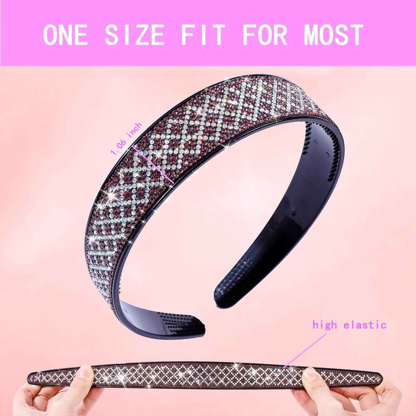 Sparkly Rhinestone Headbands for Women Girls,4PCS Check Crystal Headband Non Slip,Tooth Hair Bands Rhinestone Hair Hoop,Comfortable Daily Prom Party Head Accessories