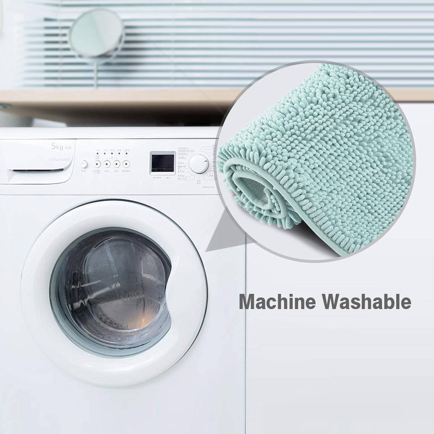 ITSOFT Non-Slip Shaggy Chenille Toilet Contour Bathroom Rug with Water Absorbent, 24 x 21 Inches U-Shaped Spa Blue