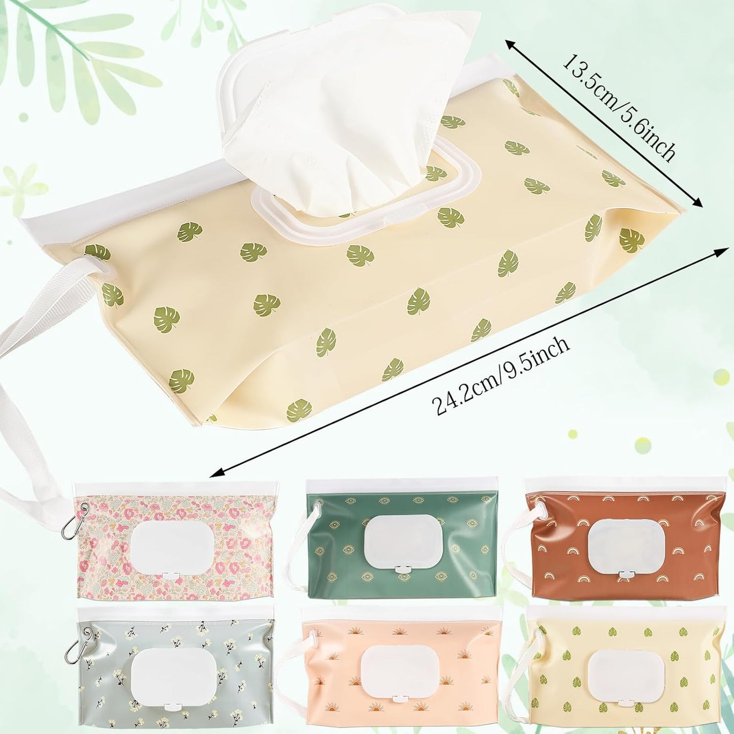 FEBSNOW 6 Pack Baby Wipes Dispenser, Portable Refillable Wipe Holder, Baby Wipes Container, Reusable Wipes Case, Baby Travel Wet Wipes Pouch (Morandi Color)