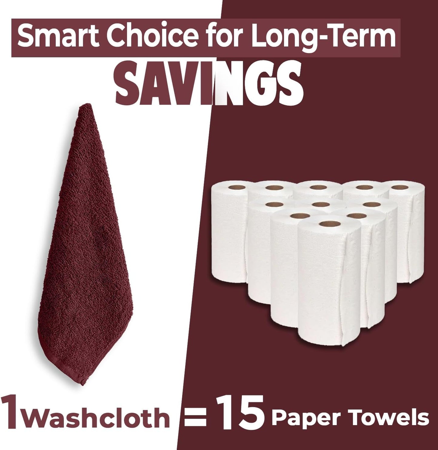 DAN RIVER 100% Cotton Wash Cloths 24 Pack [12x12] Soft & Absorbent wash Cloths for Your face, Gym, Hotels & Spa Perfect for Everyday Use Fingertip Towels, Pomegranate