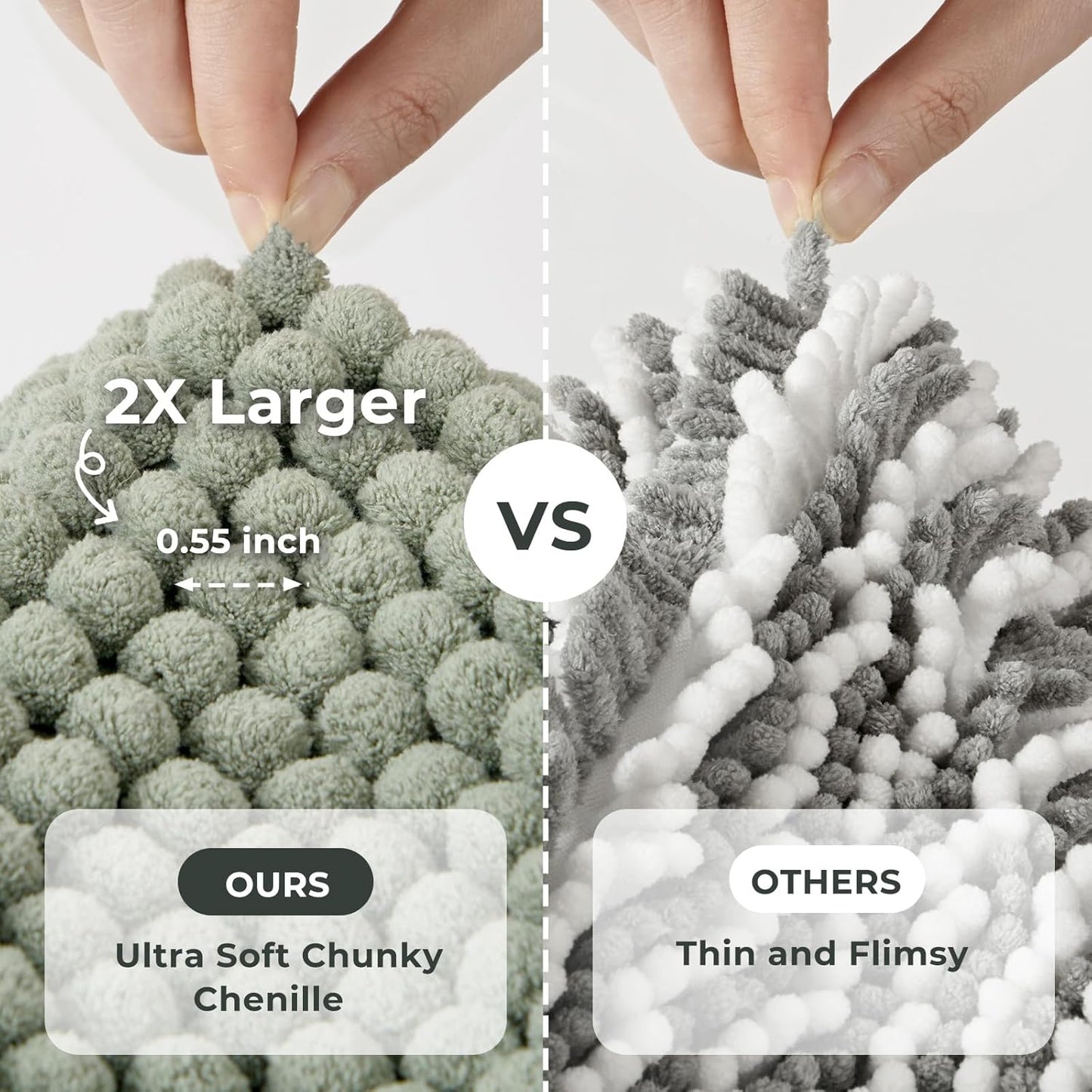 FRESHMINT Thick Chunky Chenille Bath Rugs 20"x32", Non Slip Bath Mat, Soft Bathroom Decor, Cute Shower Mat, Water Absorbent, Washable, Sage Green