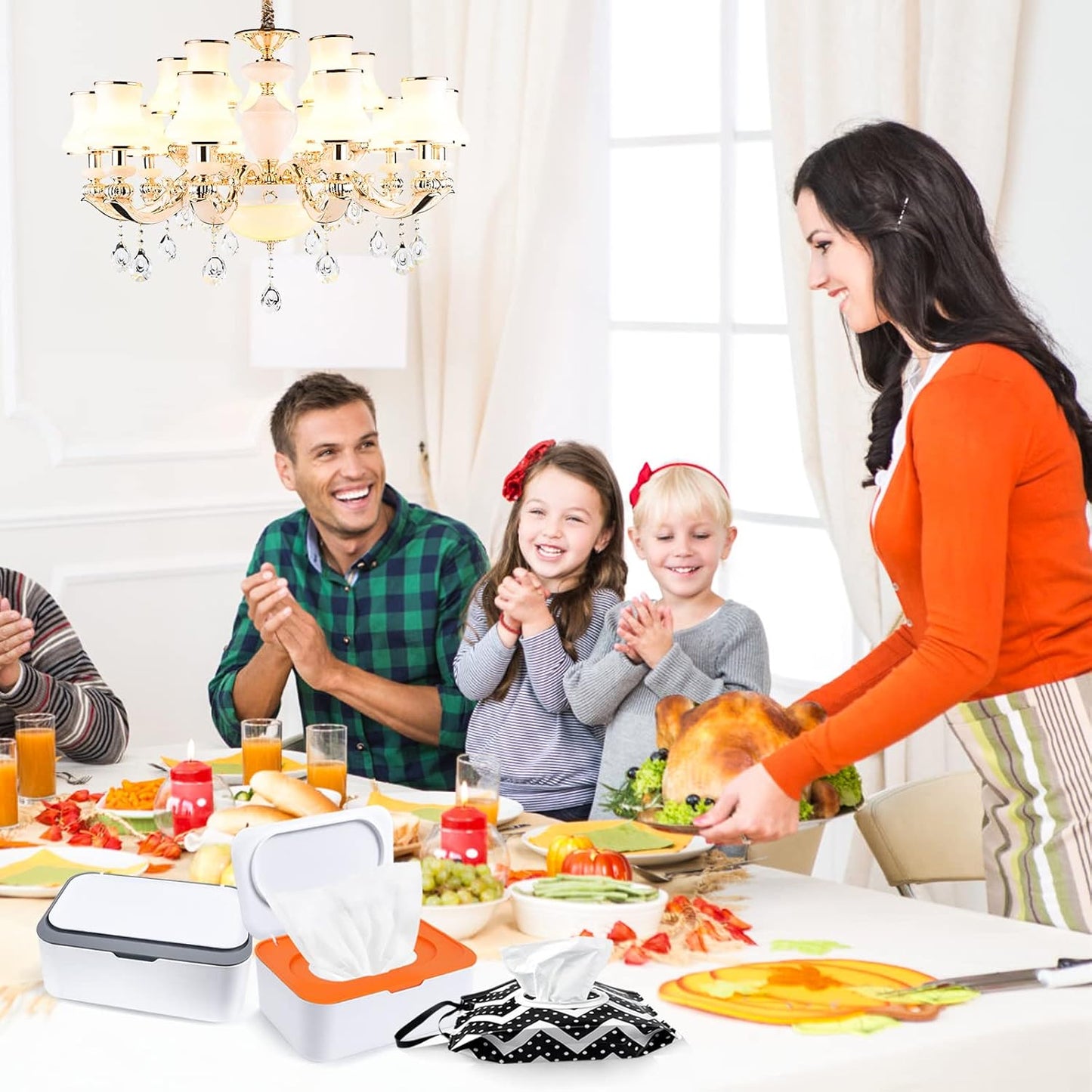 8Pcs Baby Wipes Dispenser, Reusable Baby Wipe Holder Box and Portable Wet Wipes Pouch, Refillable Wipes Pouch Case Container with Lid for Bathroom Baby Nursery Kitchen Office Travel (Grey+Orange)