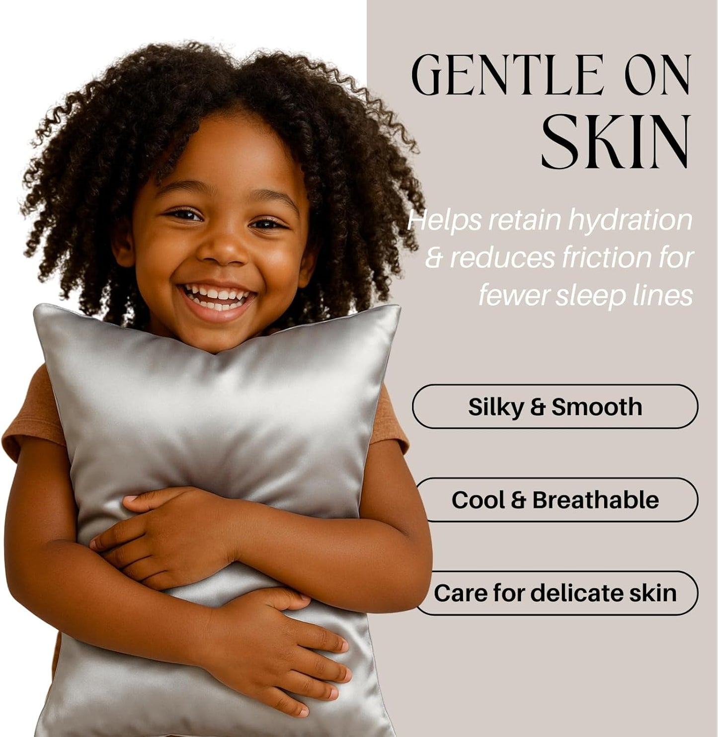 Silky Satin Toddler Pillowcases Set of 2, Super Soft Travel Pillow Covers, Small Kids Pillow Cases with Envelope Closure, 13"x 18", Silvergrey