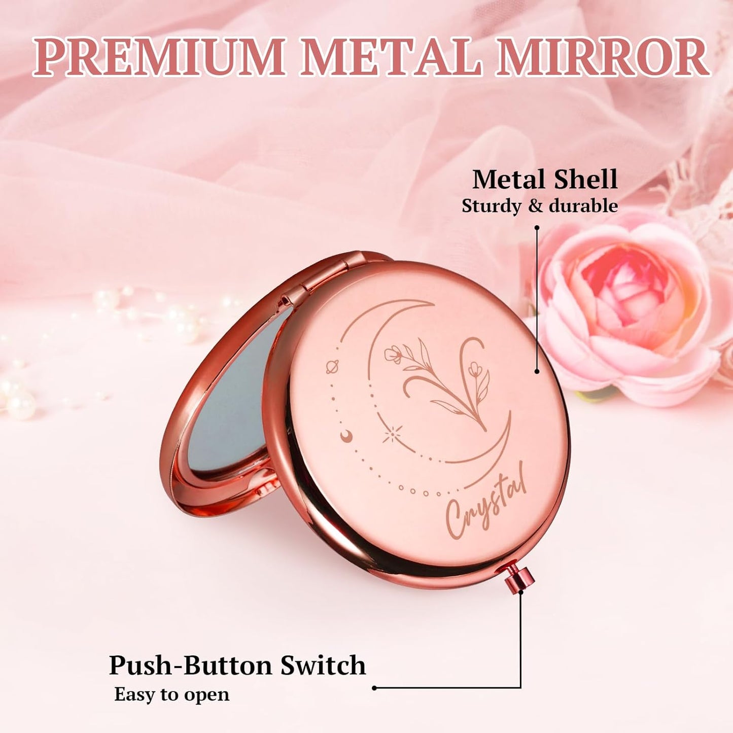 Personalized Compact Mirror, Custom Birth Flower Pocket Mirror Gift for Women Girls Daughter Mom, Customized Zodiac Travel Makeup Mirror, Wedding Favors Gifts, Bridal Shower Gifts, Stocking Stuffers