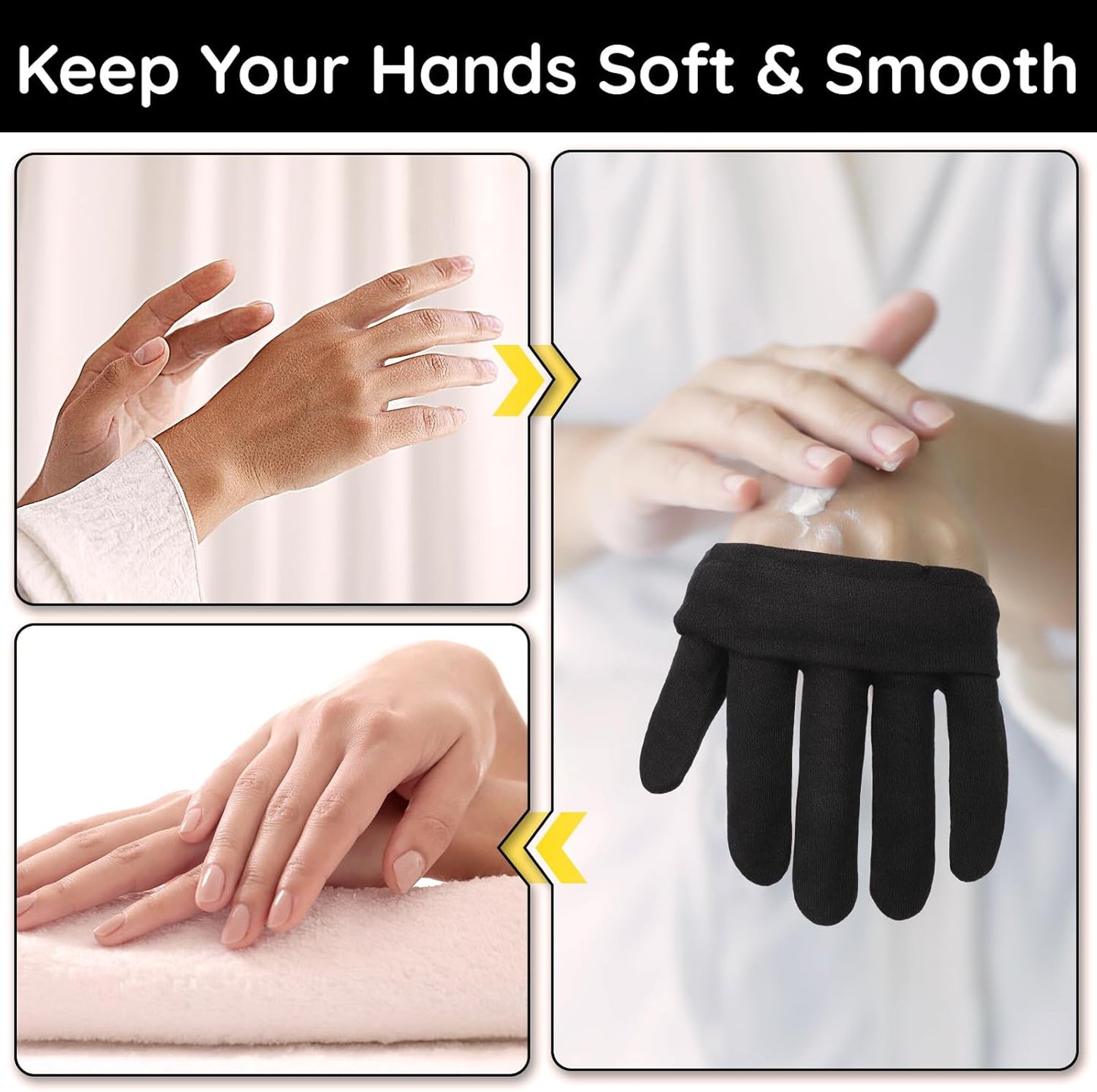 Segbeauty 24 Counts Black Cotton Gloves for Women, 12 Pairs Moisturizing Gloves for Sleeping, Work Cotton Glove for Dry Hands Overnight, Sleep Spa Reusable Lotion Glove Liners for Arts Driving Medium