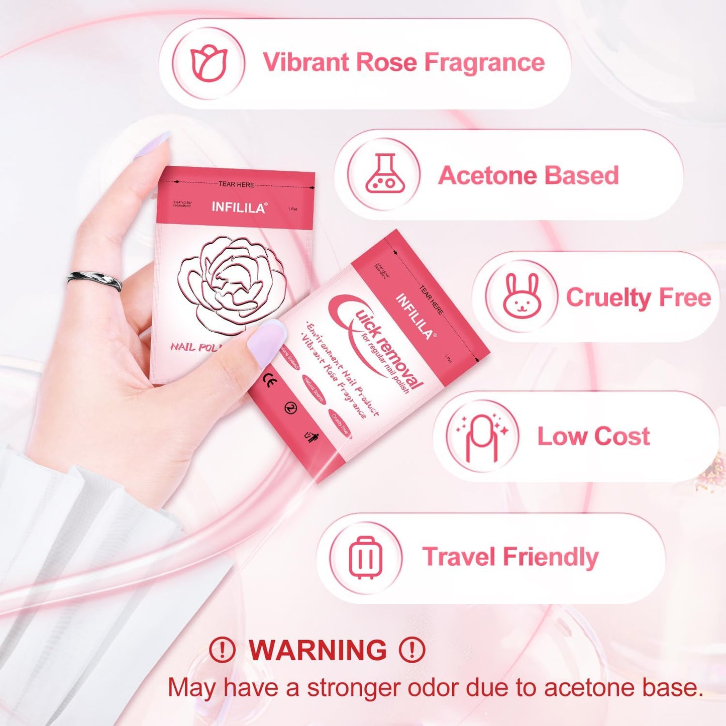 NXJ INFILILA Nail Polish Remover Pads Big Size 50 PCS Fingernail Polish Remover, Quick Nail Polish Remover Wipes, Portable Travel Kit to Clear Nail Polish for Home Professional Salon Supplies