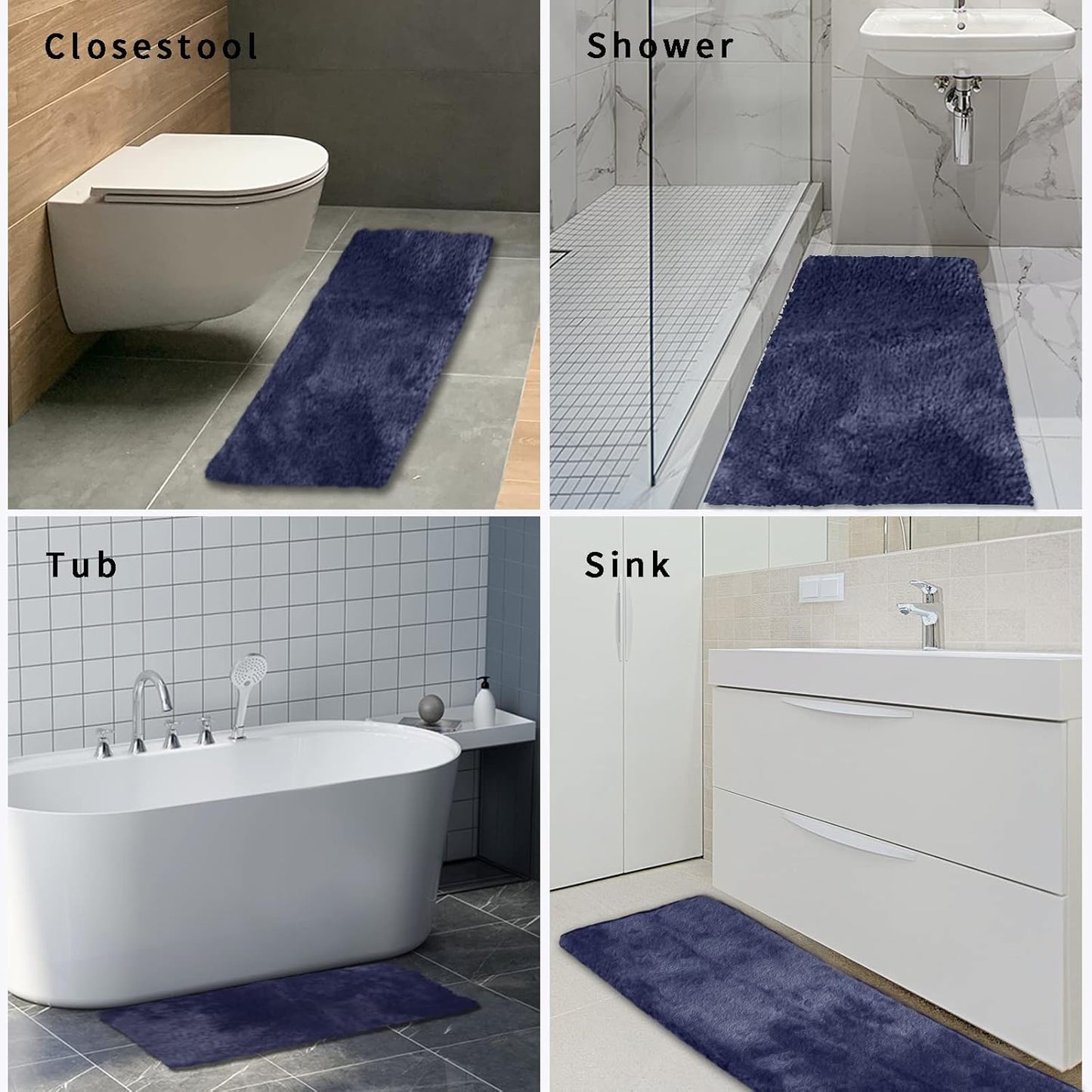 FIFU Bathroom Runner Rug 24" W x 48" L, Bath Mats for Bathroom, Bedroom & Kitchen, Non-Slip Rubber Latex Backing, Comfort & Soft Shower Bathmat & Carpet for Sink, Home & Hallways, Navy Blue