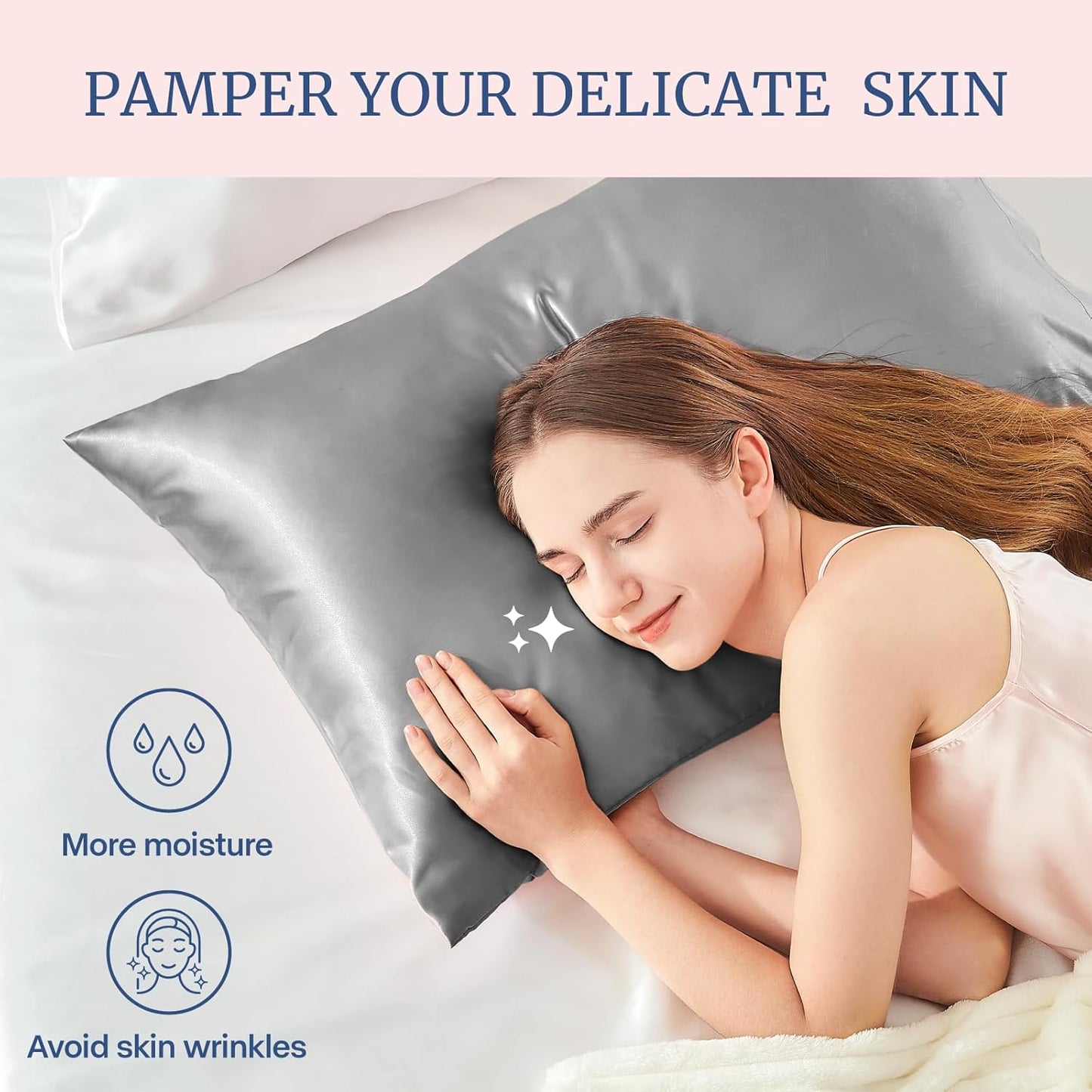 BEDELITE Satin Pillowcase for Hair and Skin, Super Soft Similar to Silk Pillow Cases 4 Pack with Envelope Closure, Cooling Pillowcases for Women Men (20"x36" King Size, Grey)