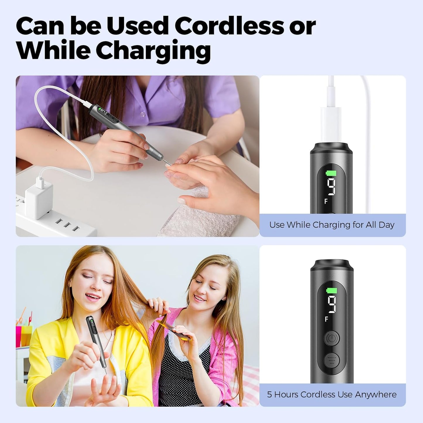 Cordless Electric Nail Drill Kit Professional Portable Electric Nail File Set Machine for Acrylic Gel Nails,Toenail Hand Feet Care,9 Speed with LED Display Ideal Gift for Men and Women-DeepGrey
