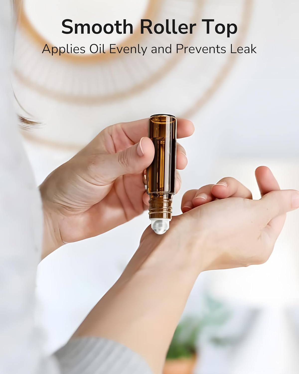 ULG 48-Pack Essential Oil Roller Bottles 10ml, Empty Bottles with Stainless Steel Roller Balls and Waterproof Labels, Amber Roller Balls For Essential Oils