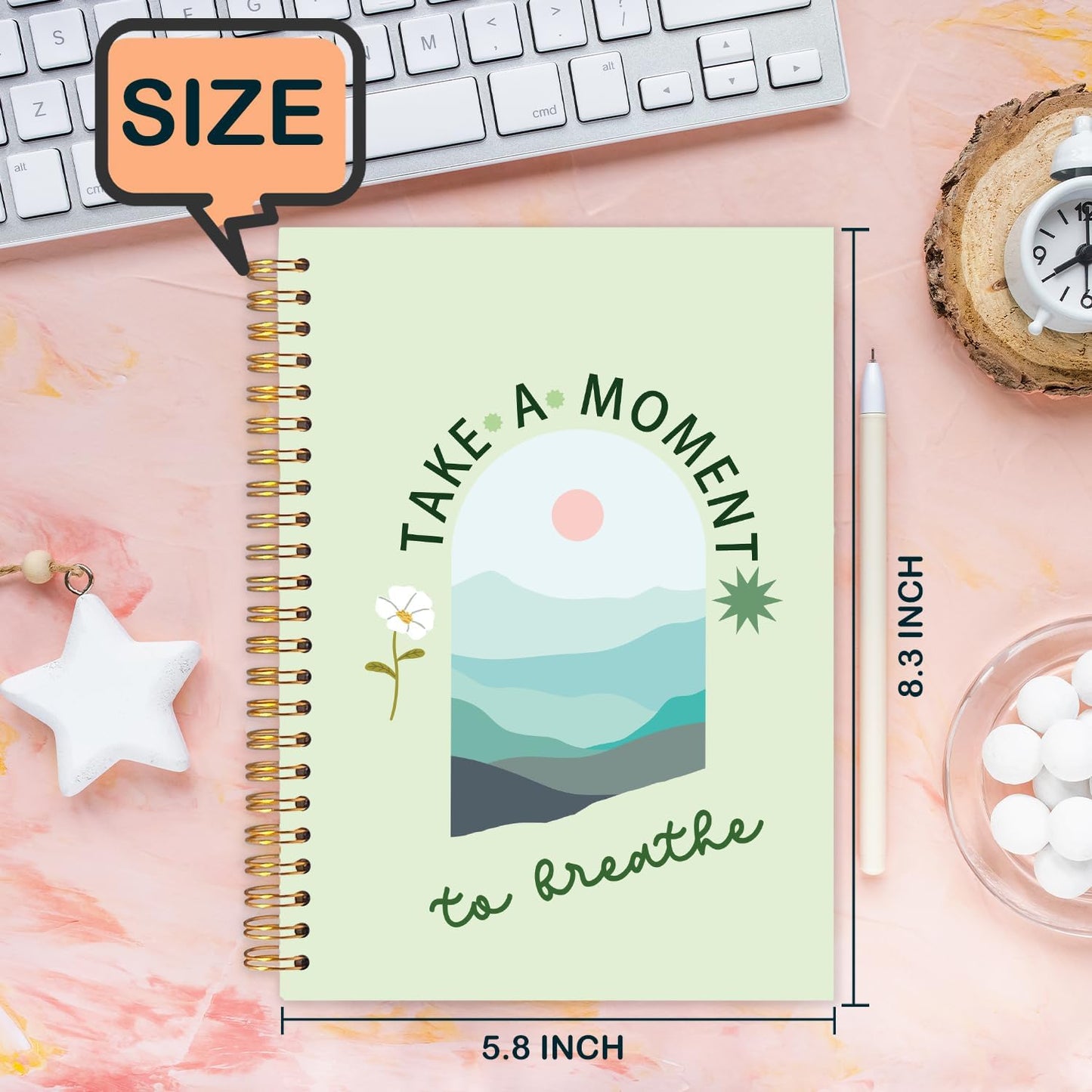 FDHSPAAM Sage Green Mental Health Spiral Journal Notebook 5.5x8.3in, Take A Moment to Breathe Boho Inspirational Notebooks for Note Taking, Therapy Office Must Haves, Hardcover Notebook Journal