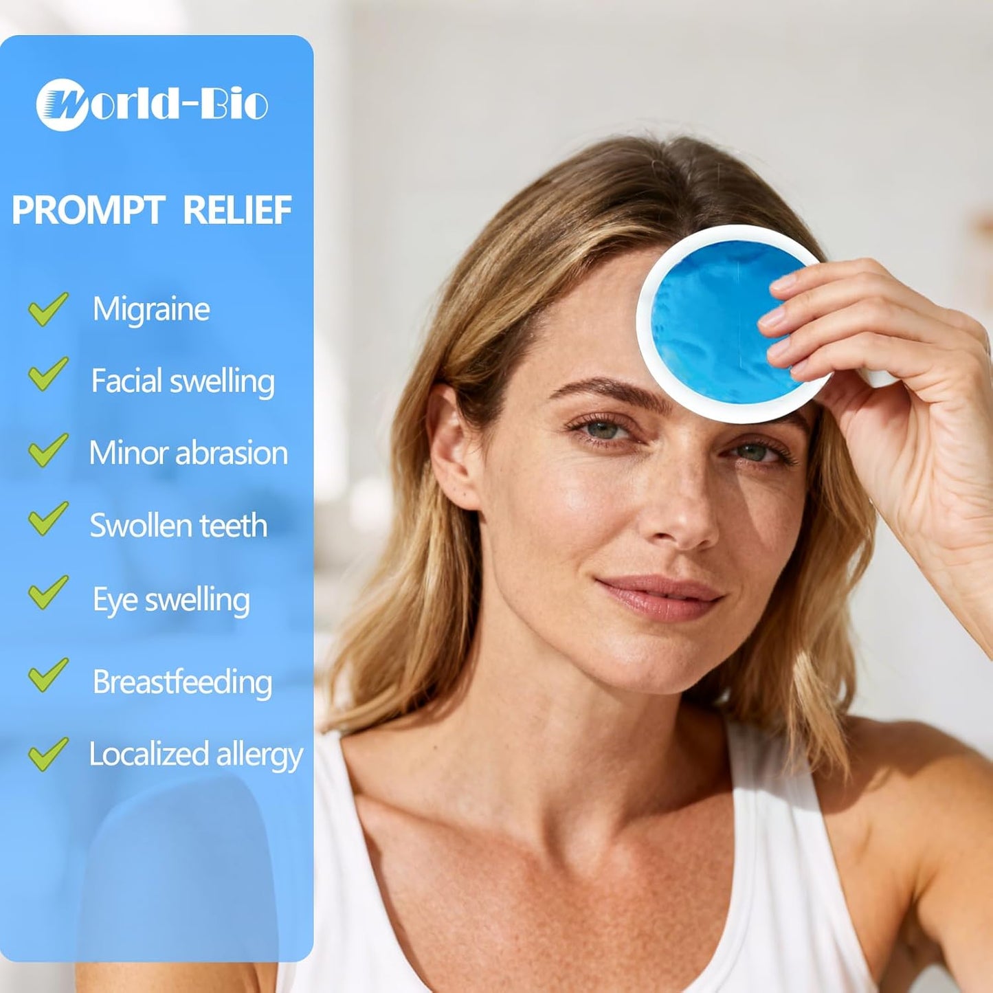 WORLD-BIO Small Ice Packs for Injuries, 5 Pack Reusable Round Ice Packs for Face, Warm & Cold Compress with Cloth Backing & Sleeve for Pain, Toothache, Migraine Relief