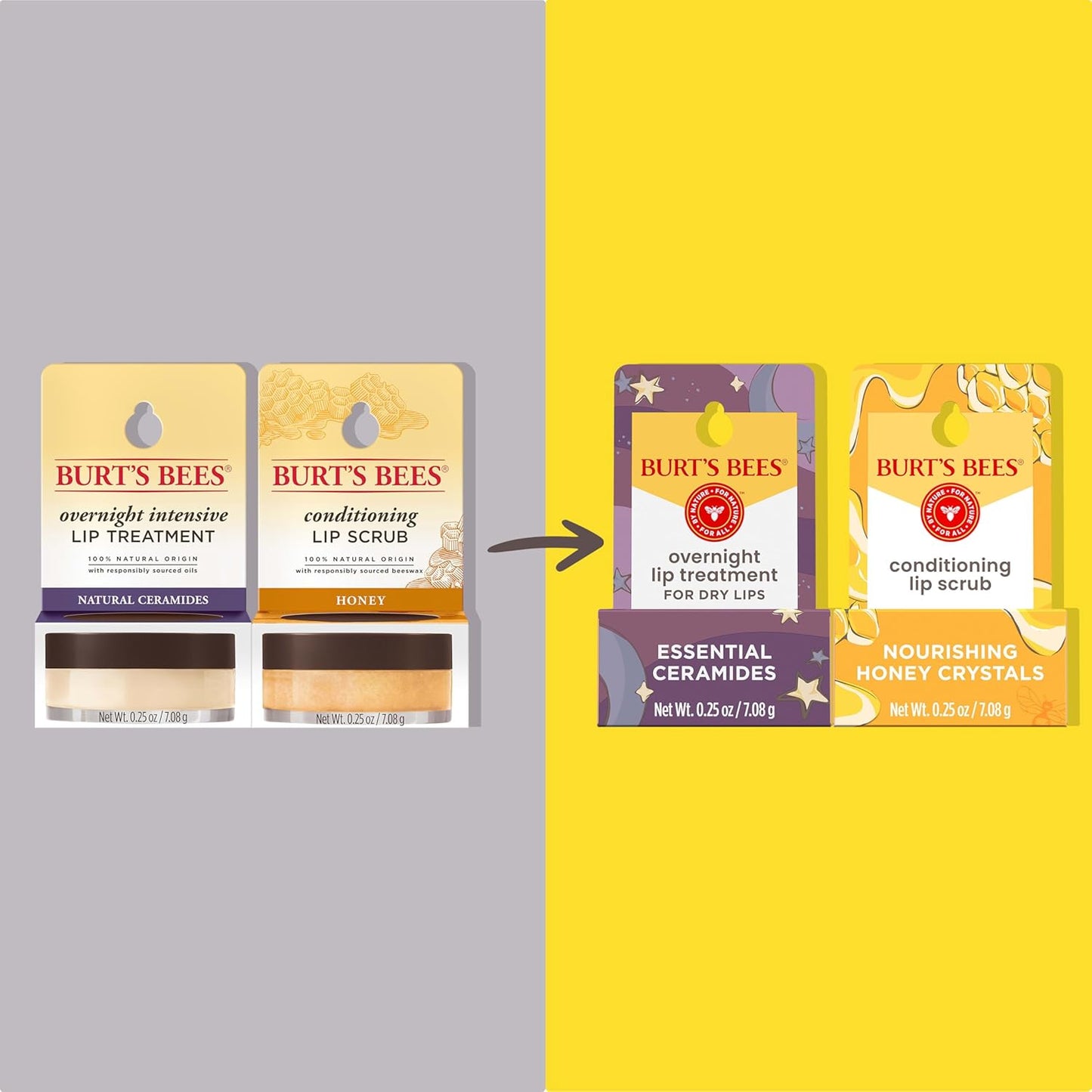 Burt’s Bees Conditioning Lip Scrub and Overnight Intensive Lip Treatment, With Ceramides, Exfoliates and Hydrates Lips 8 Hours, Natural Origin, 2 Jars, 0.25 oz