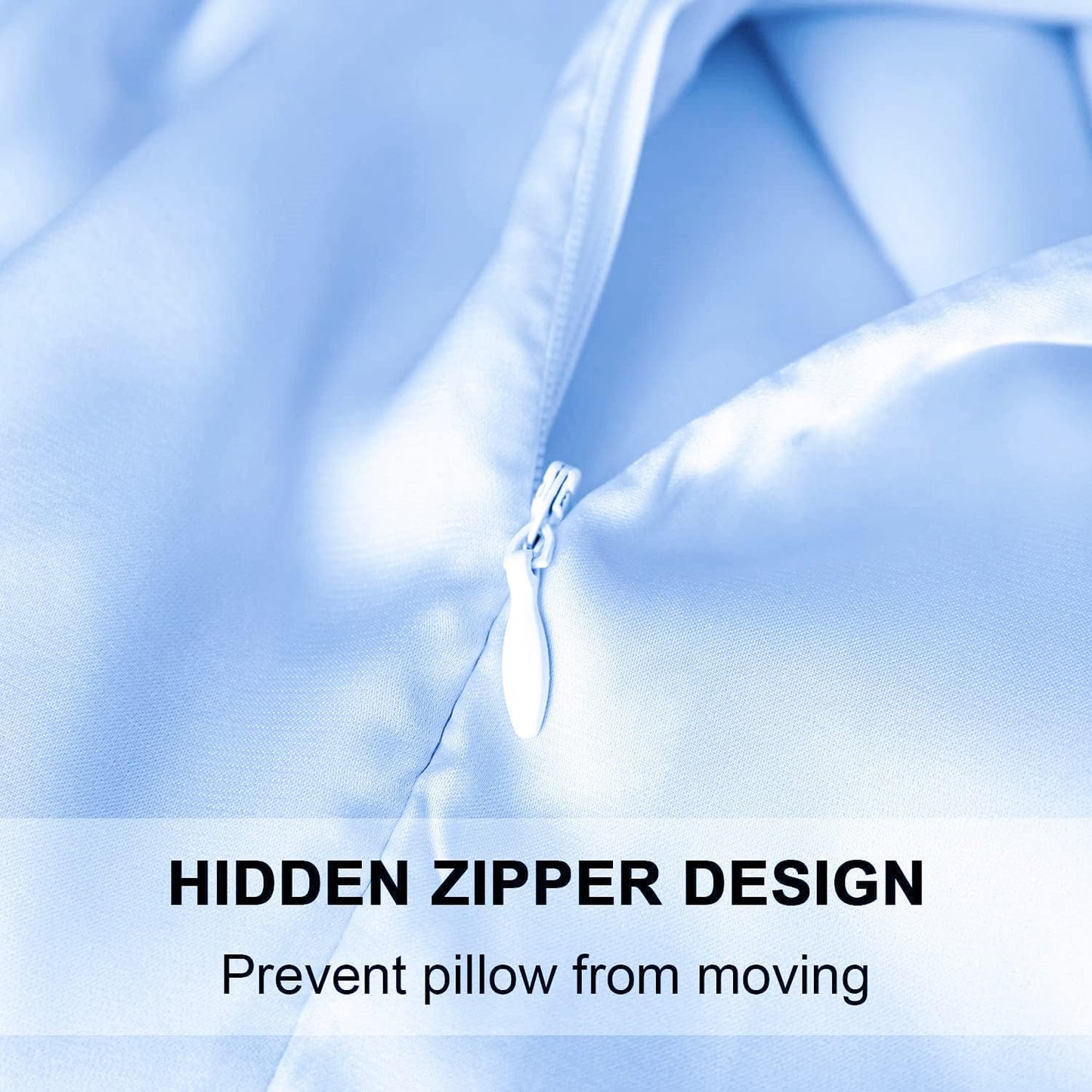 JUWENIN,Luxury Satin Pillowcase with Zipper (Silky Satin Pillow Case for Hair) Set of 2 (Queen, Blue)