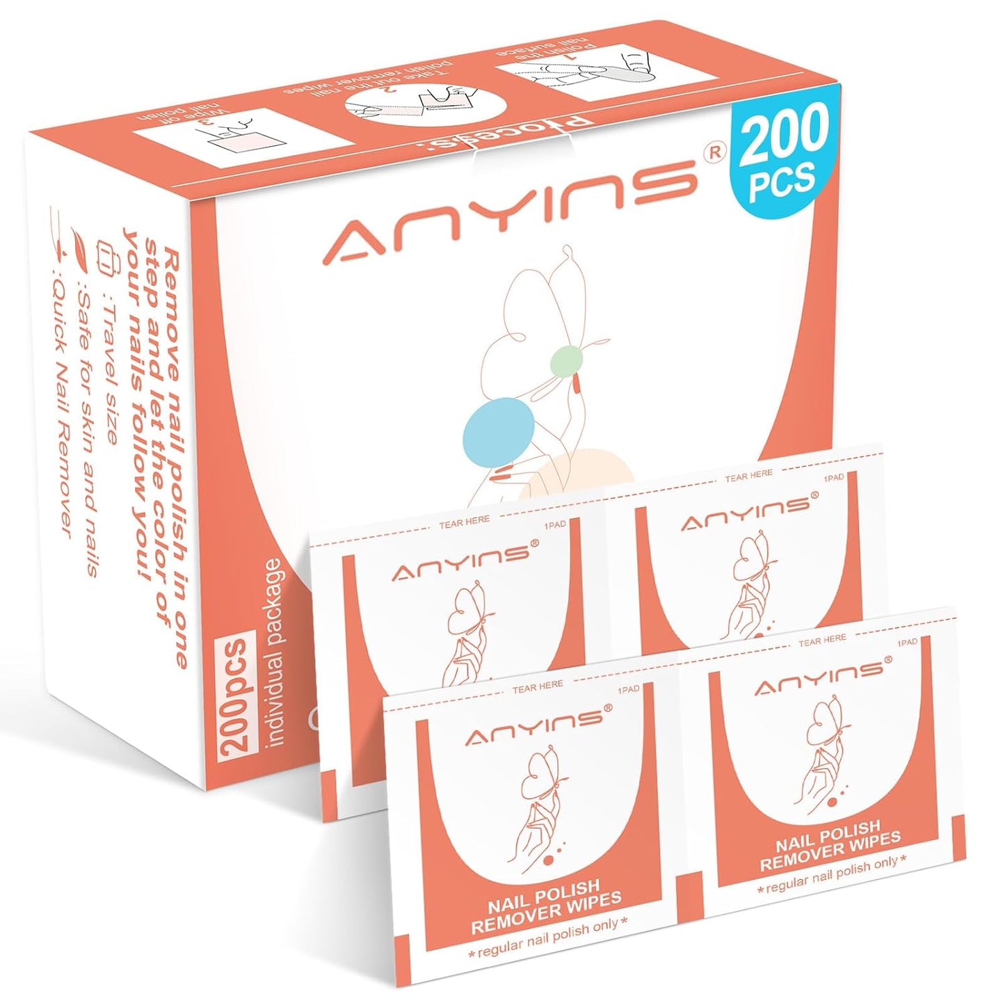 Nail Polish Remover Pads，200PCS Fast Remove Nail Polish Remover Wipes with Nutrition Oil Individually Wrapped Professional Nail Salon and Home Use