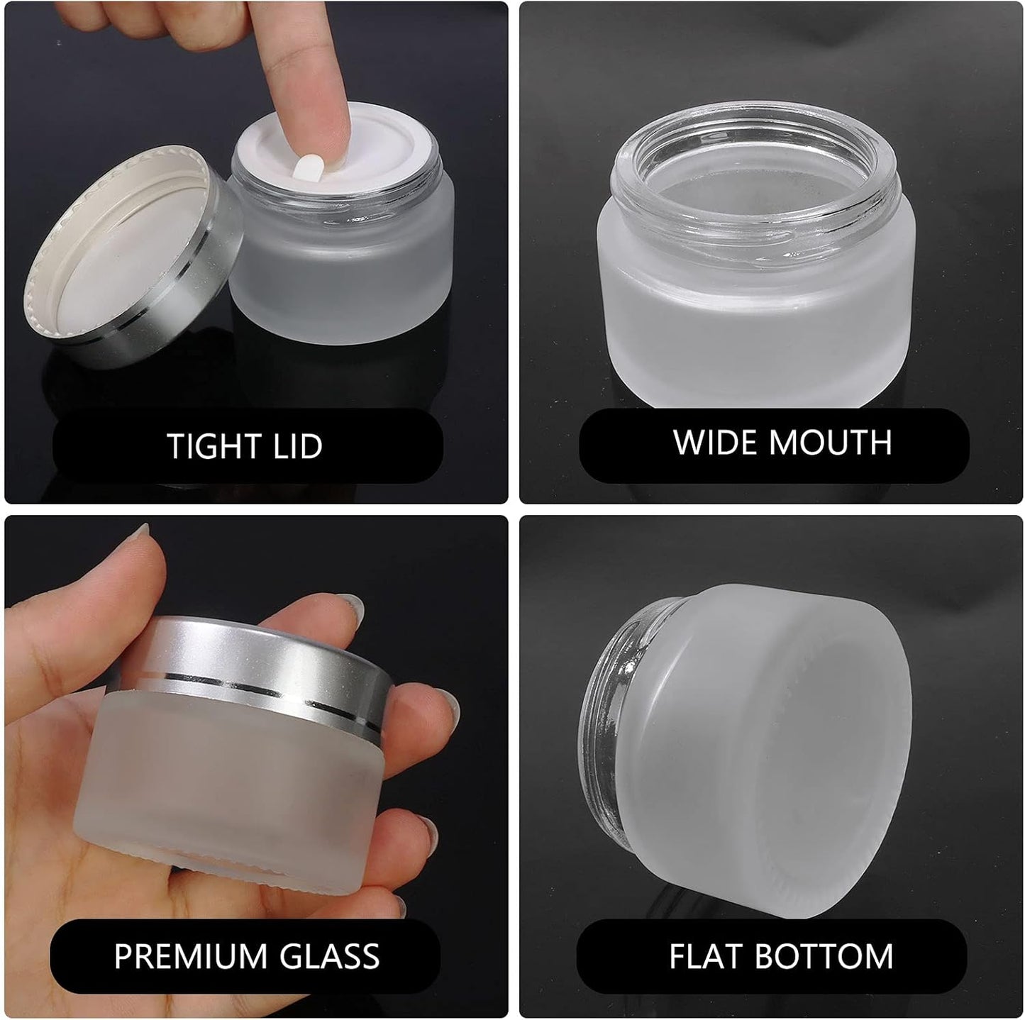 15 Pack, 1 oz 30ml Matte Clear Glass Jars with Silver Lids & Inner Liners, Empty Round Refillable Cosmetic Containers Travel Jars for Cosmetics, Body Butter,Scrubs,Face Cream Lotion,and More