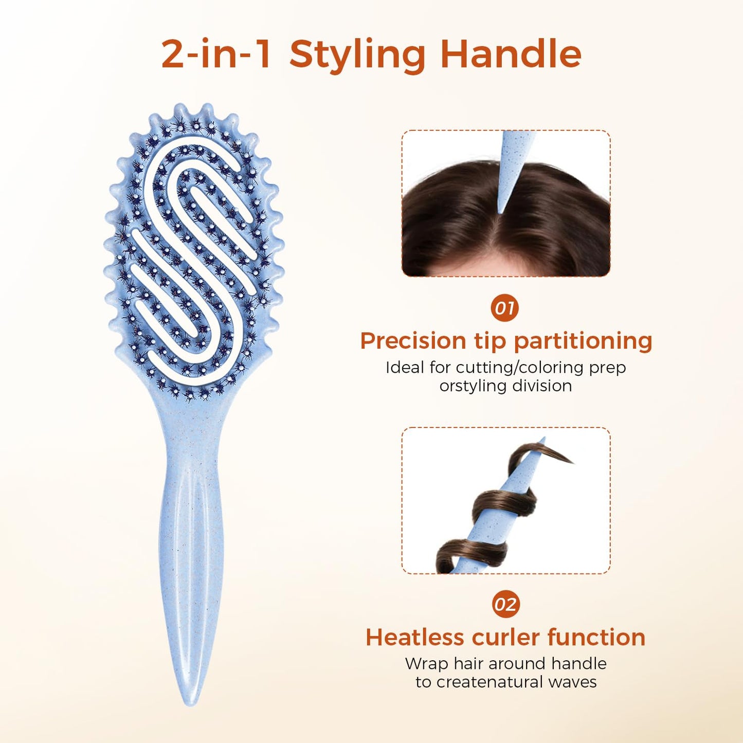 Curly Hair Brush, Curl Defining Brush with Soft Boar Bristles for Combing, Shaping, and Styling Curly Hair Suitable for All Women and Men with Wet & Dry Hair(Blue)