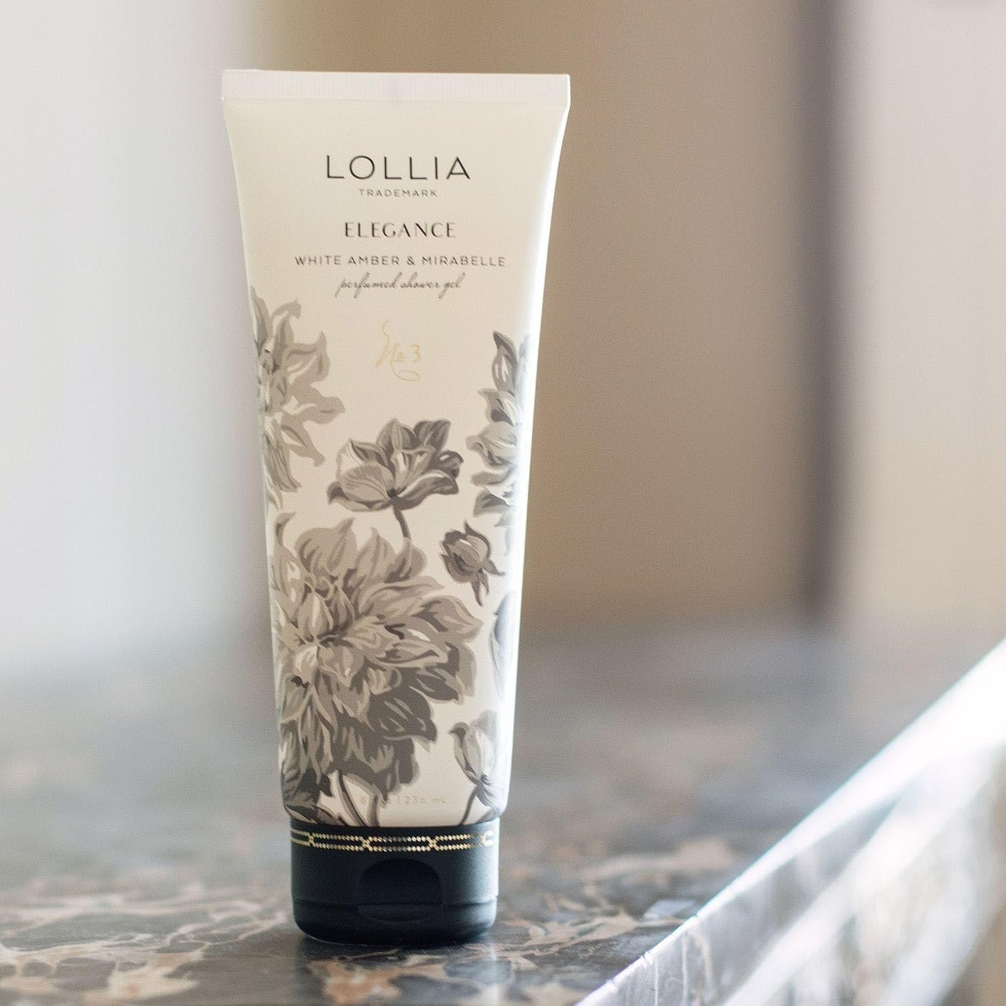 Lollia Elegance Shower Gel, 8 fl. oz. – White Amber & Mirabelle – Scented Shower Gel Body Wash, Shea Butter Body Wash, Bath Wash for Women, Beautiful Shower Gel, Moisturizing Body Wash