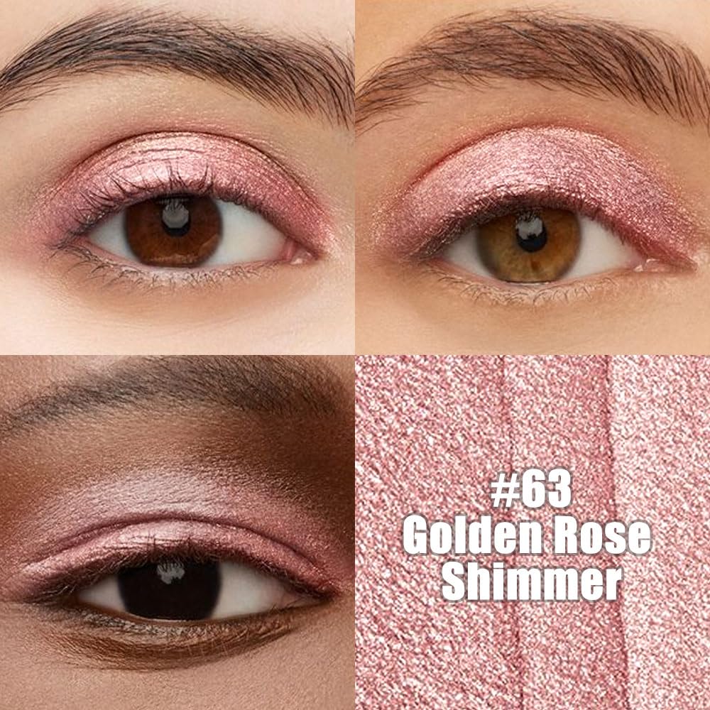 evpct Gold Rose Shimmer Cream Eye Shadow Sticks Brightener Pencils for Women, Rose Silky Eyeshadow Applicator Stick Pen Waterproof, Blendable Crease-Proof Stick Eyeshadow Shimmer Eye Makeup 63