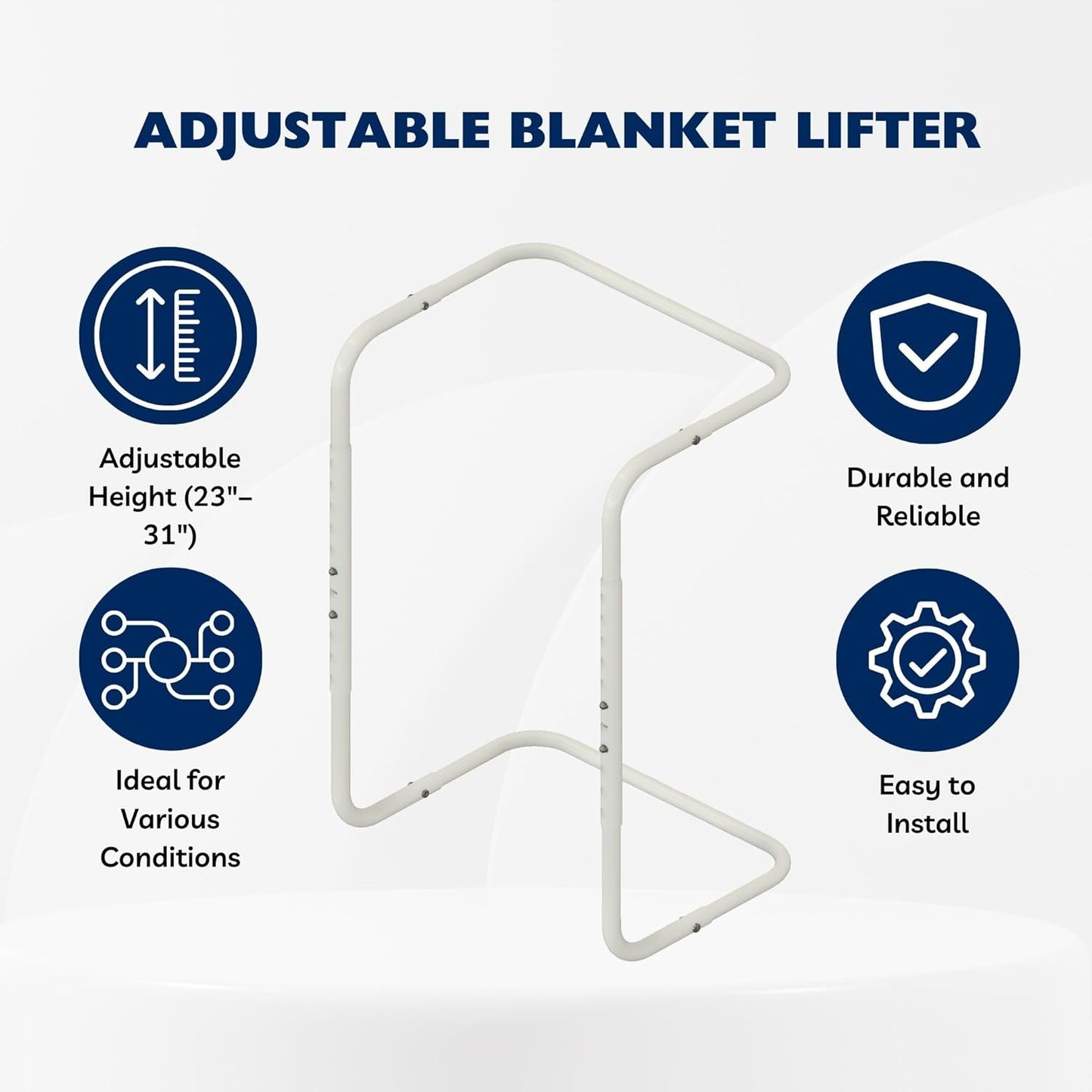 Adjustable Blanket Lifter/Support with Bed Support (Height of 23"–31") and 2 Clips(Random Color), Heavy Duty Steel, Ideal for Arthritis Relief, Restless Legs, Foot Cramping, Surgery Recovery