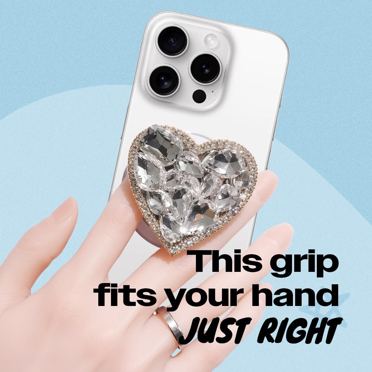 OnTheGrip Compatible with Magsafe Cute Cubic Diamond Heart Shape Design Collapsible Mobile Phone Grip Stand Holder for Smartphone Tablet Cell Phone Accessory (Gold Big)