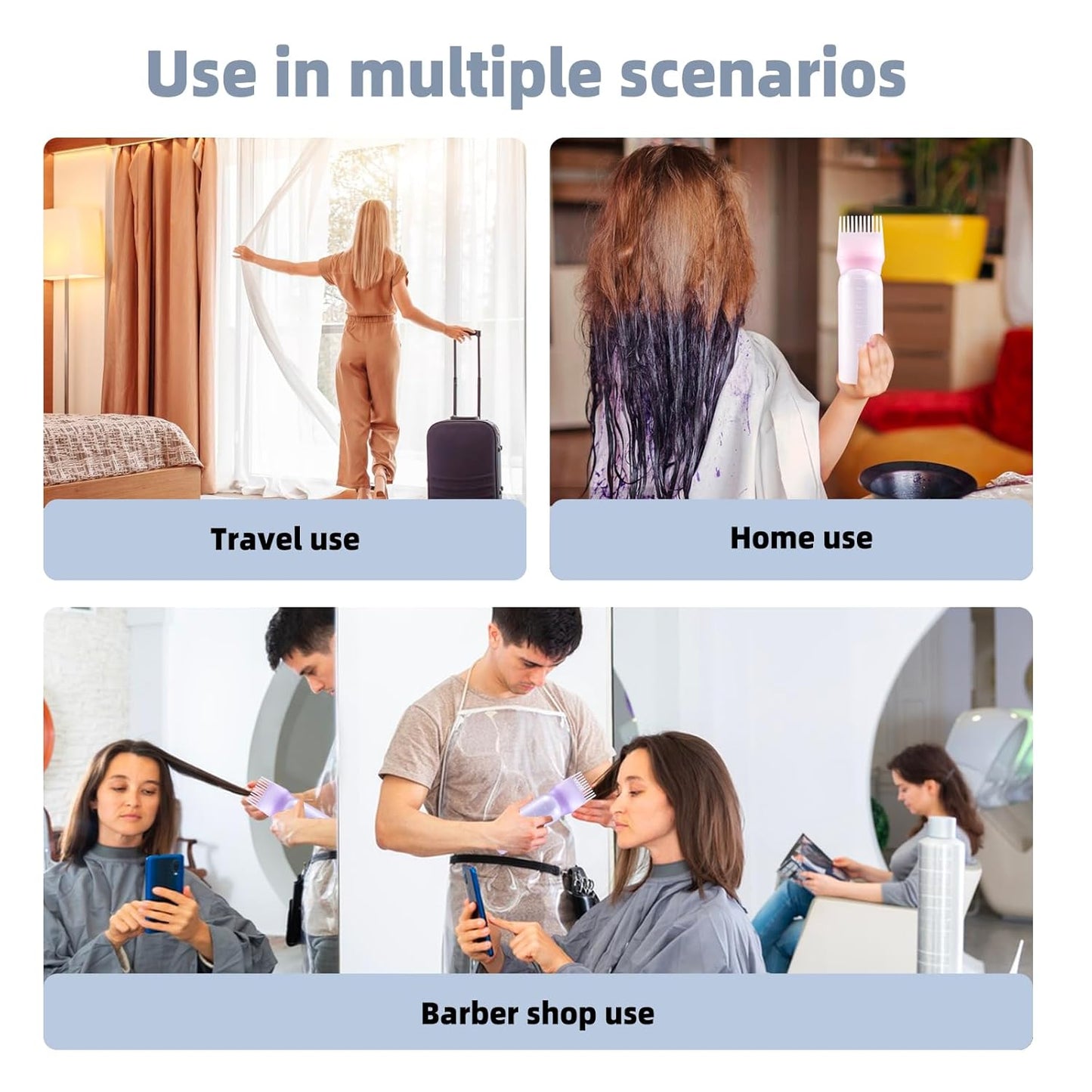 Root Comb SIMPLE GRIP Applicator Bottles, 6 Ounce, Oil Applicator with Graduated Scale (2 Pack, Purple)