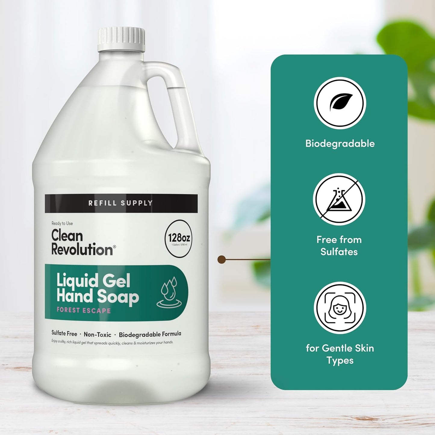 Clean Revolution Liquid Gel Hand Soap, Silky Rich Liquid, Quick Lather, Fast Rinsing, Contains Real Essential Oils (Forest Escape) 128 Fl Oz