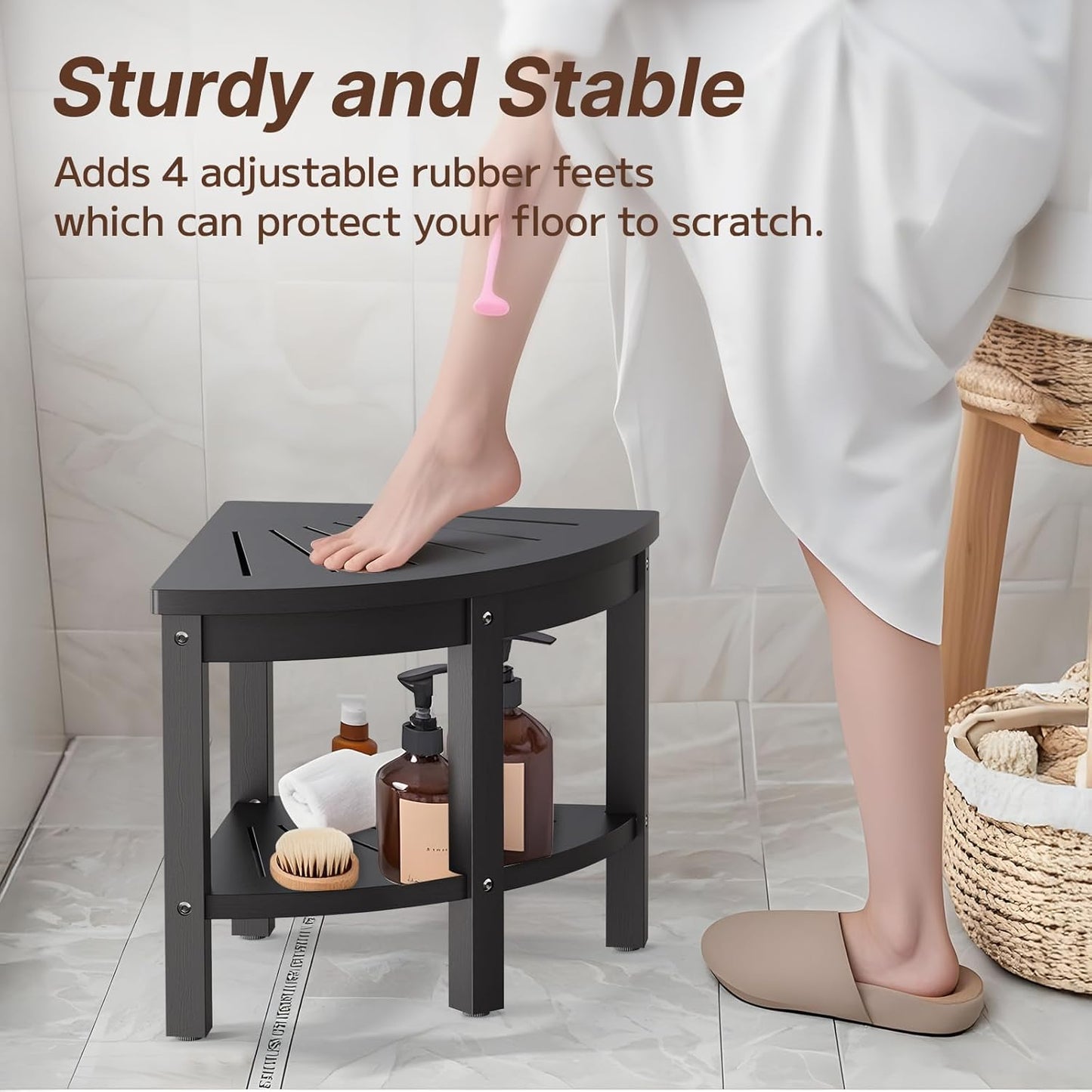 Shower Stool for Inside Shower, Corner Shower Stool, Shower Bench Seat with Storage Shelf for Shaving Legs Plastic Spa Bath Step Foot Rest for Bathroom Small Place