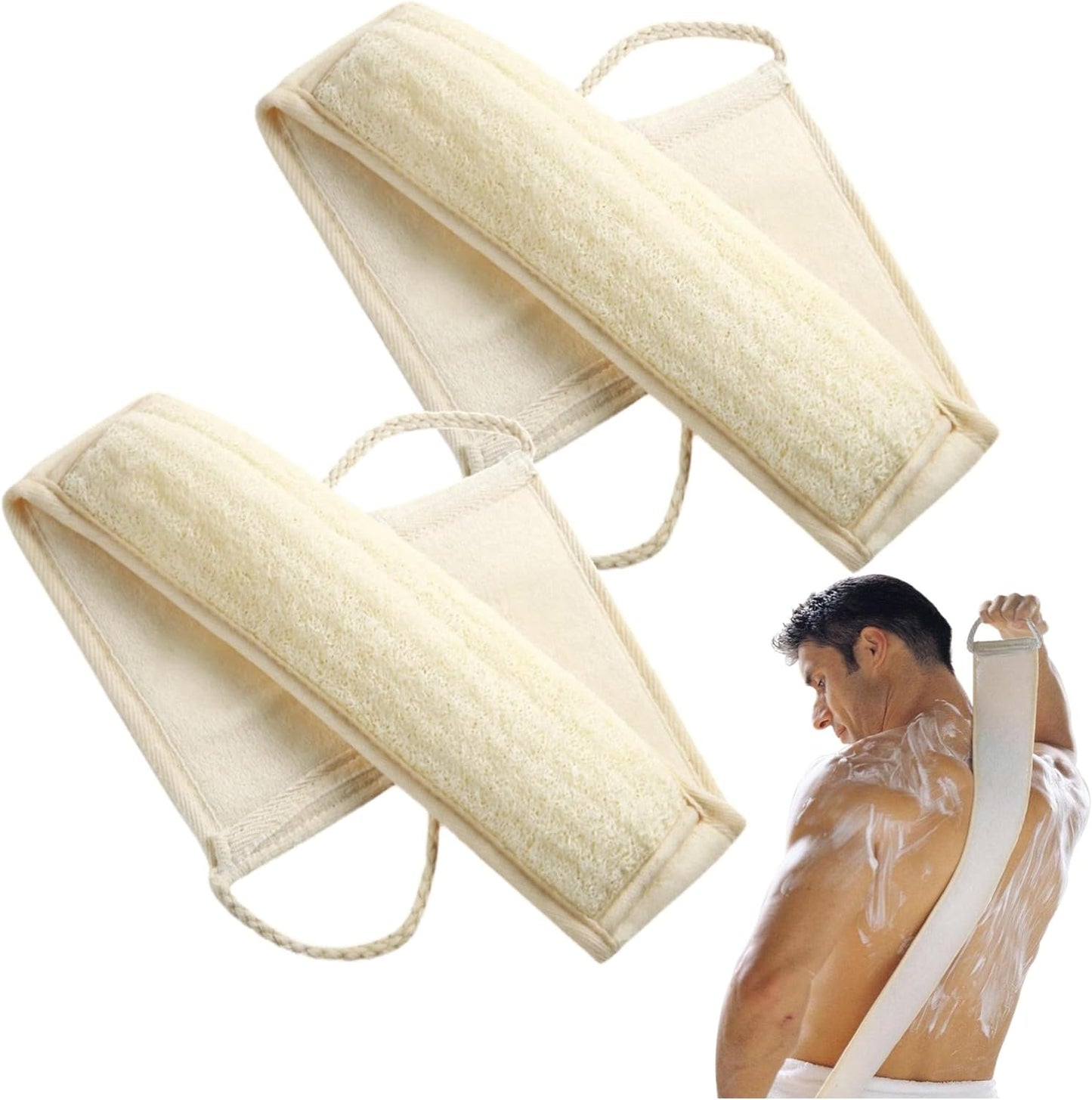 Natural Loofah Sponge, Exfoliating Body Scrubber for Men Women, Loofah with Handle, Exfoliating Back Scrubber for Shower Set, Deeply Clean & Invigorate Your Skin (2 pcs in Box)
