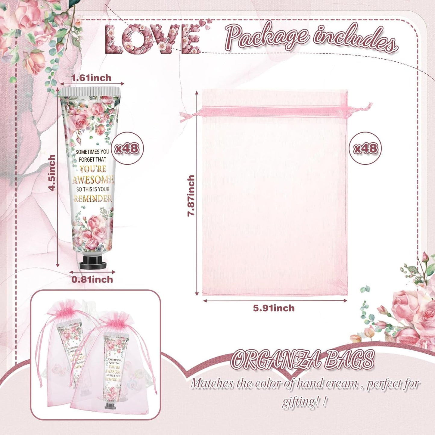 48 Sets Inspirational Encouragement Gifts Hand Cream Gifts Bulk Baby Shower Hand Cream Travel Size Lotion Bulk Fall Thanksgiving Party Supplies Favors Birthday Wedding for Guest