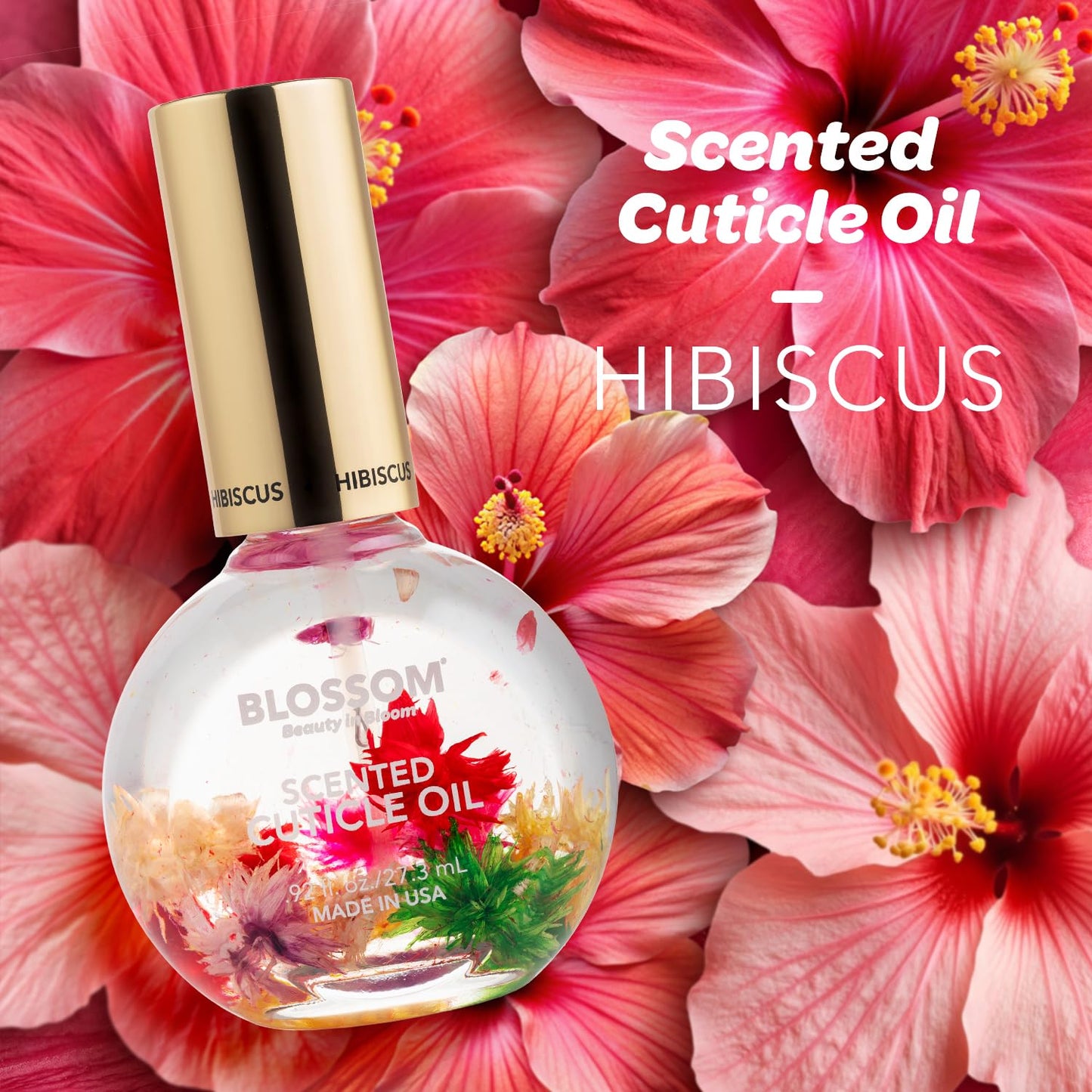 Blossom Cuticle Oil for Nails, Hydrating, Moisturizing, Scented Nail Oil Cuticle Care, Infused with Real Flowers, Made in USA, 0.92 fl. oz, Hibiscus