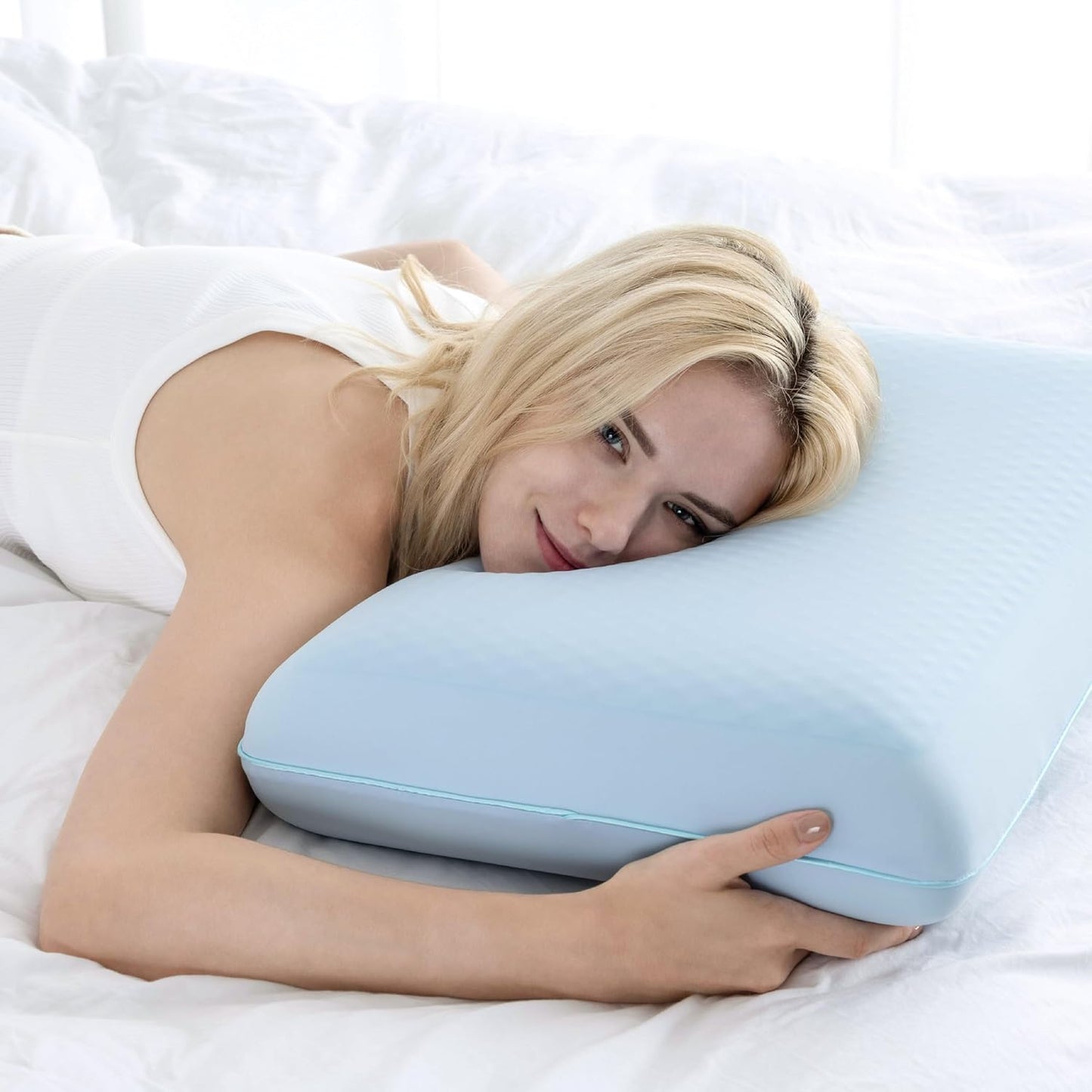 EGOHOME Cooling Gel Memory Foam Pillow - Reversible Cooling Cover, Neck Support for Side, Back and Stomach Sleepers, Removable & Machine Washable, All-Season Comfort, Standard Size, Blue