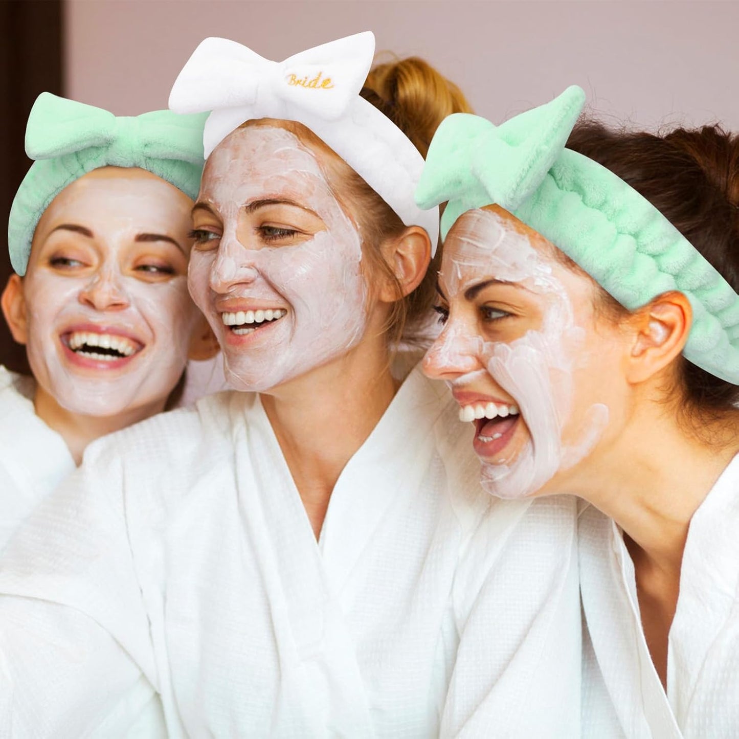 CIEHER 8 Pack White & Green Spa Headband for Bachelorette Party Favors, Bachelorette Party Spa Headband for Bride Bridesmaid, Bachelorette Gifts for Bride Skincare Makeup Headbands Face Wash Headbands