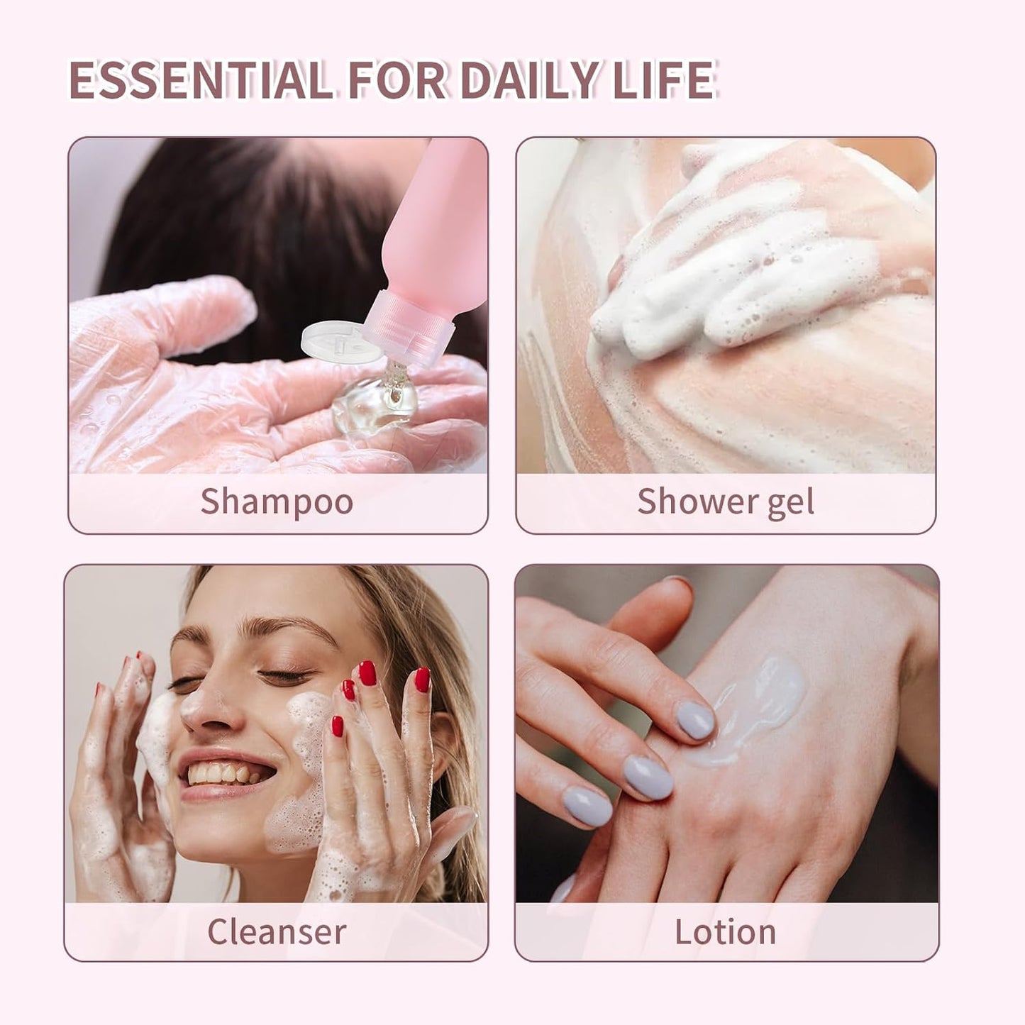 3.4 oz Travel Bottles for Toiletries, Empty Plastic Shampoo Bottle (5PCS) Small Size Container Tsa Approved (100ml, Pink)