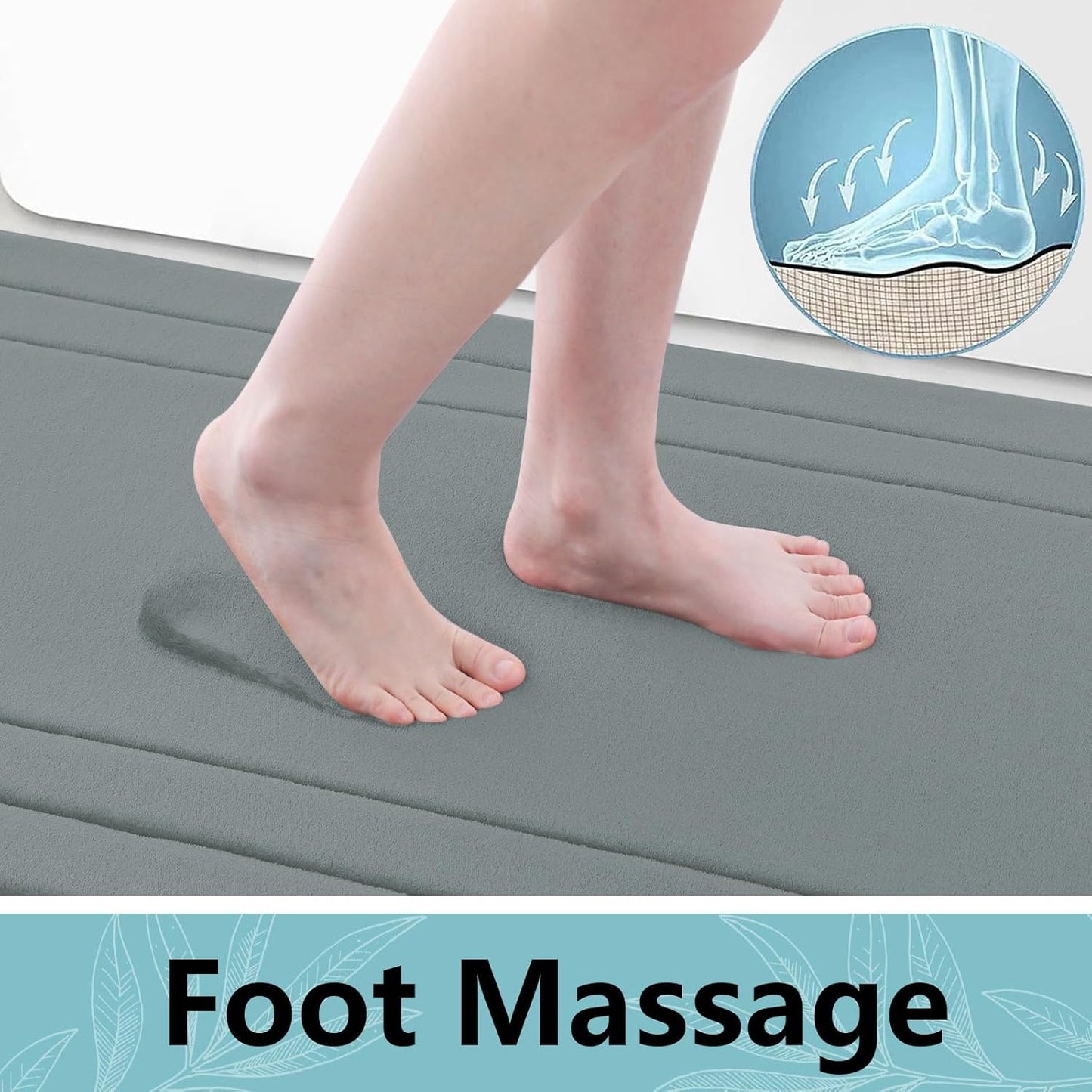 Arotive Memory Foam Bathroom Rug Mat 47x17, Ultra Soft and Absorbent Bath Mat, Machine Wash Dry, Comfortable Bath Rug Carpet for Bathroom Floor, Tub and Shower, Grey