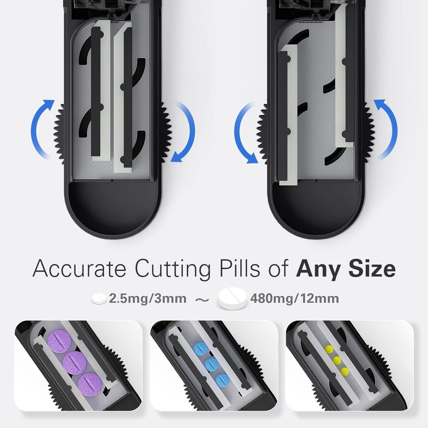 ONE PIX Pill Cutter Splitter for Small and Tiny Pills, Pill Cutter for Cutting Multiple Pills at a Time in Half, Pill Cutter for Small or Large Pills with Hidden Sharp Stainless Steel Blade, Grey