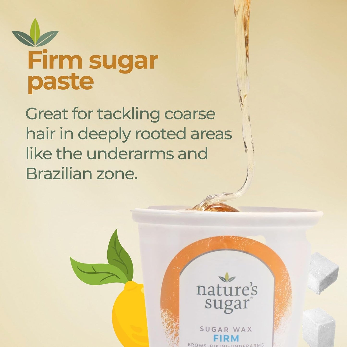 Nature's Sugar Wax Firm Sugaring Paste for Coarse Hair on Brows, Bikini, Underarms - 32oz - Sugar Wax Hair Removal for All Skin Types - Vegan and Cruelty-Free