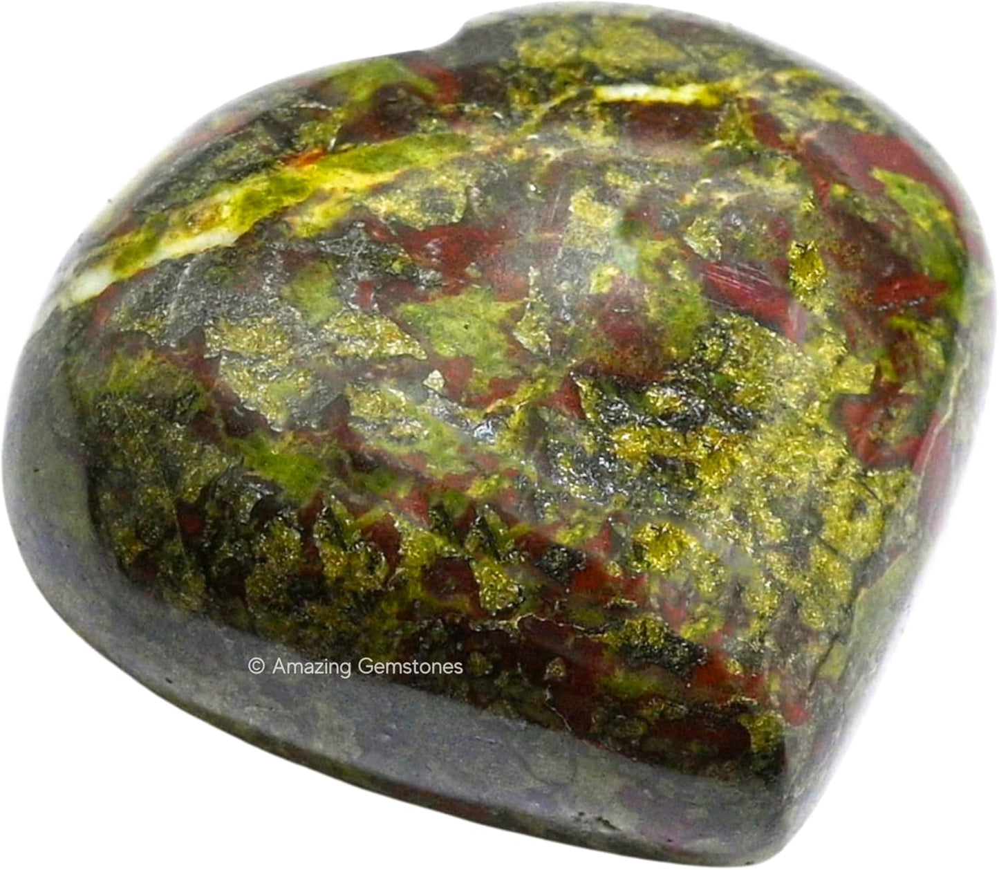 Amazing Gemstone Dragon Bloodstone Crystal Heart Palm Stone - Pocket Massage Worry Stone for Natural Body Chakra Balancing, Reiki Healing and Crystal Grid