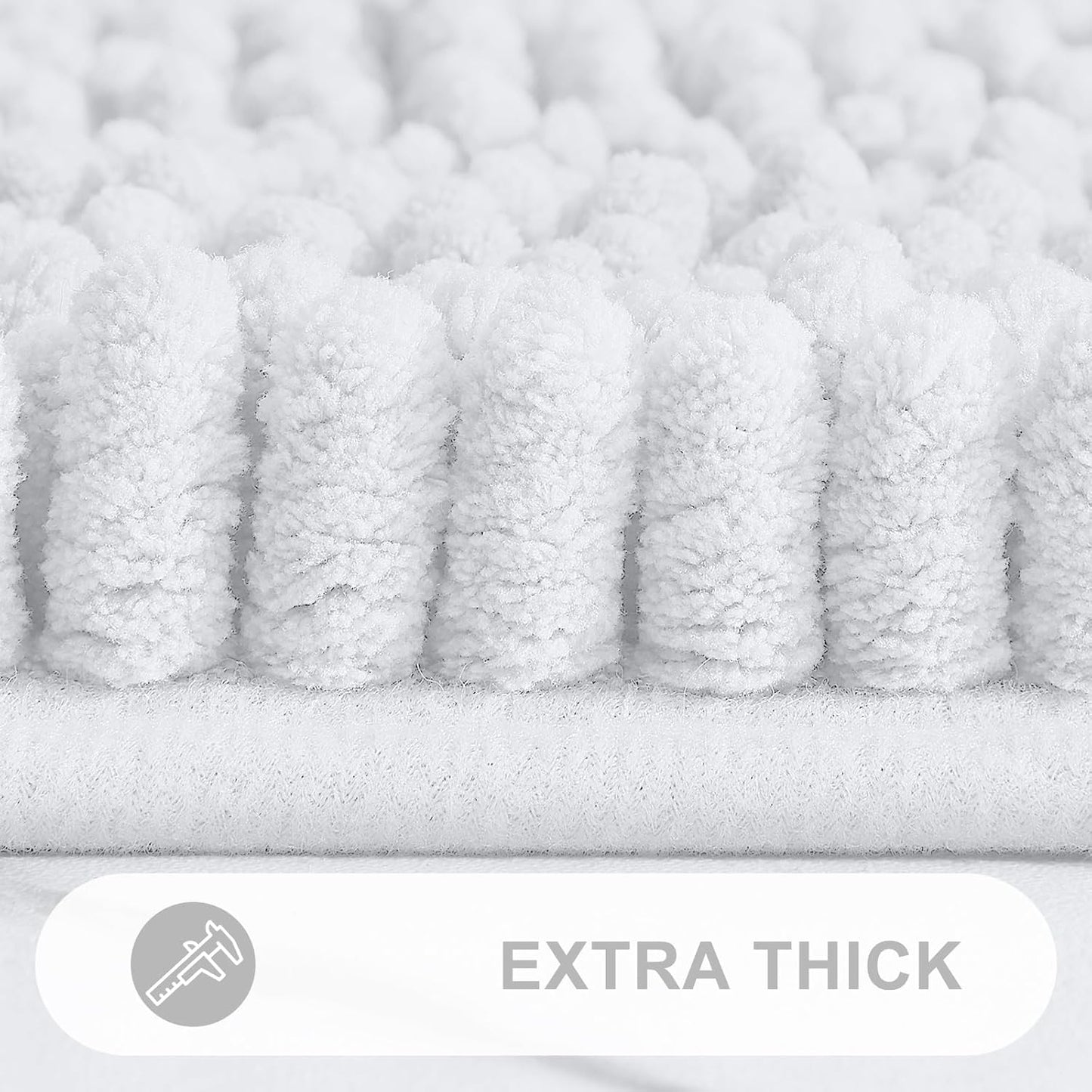 Grandaily Chenille Striped Bathroom Rugs 47x24, Extra Thick and Absorbent Bath Mats, Non-Slip Soft Plush Shaggy Shower Carpet, Machine Wash Dry, Bath Rug for Bathroom, White