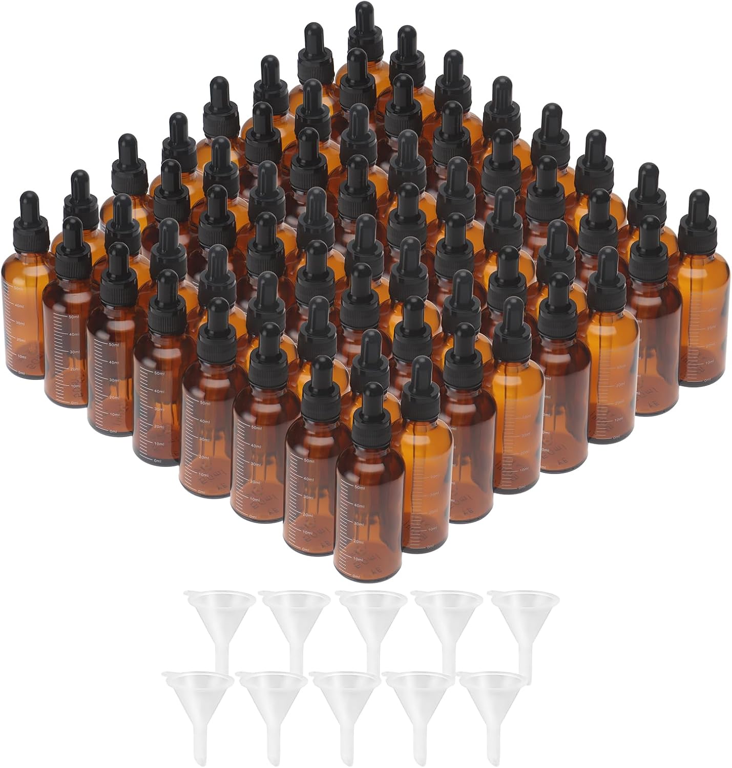 80 Pack 1.7oz (50ml) Amber Glass Dropper Bottles with Lip – Measurement Eye Dropper & Tincture Bottles with Dropper & 10 Funnels for Essential Oils, Serums, and Liquid Products