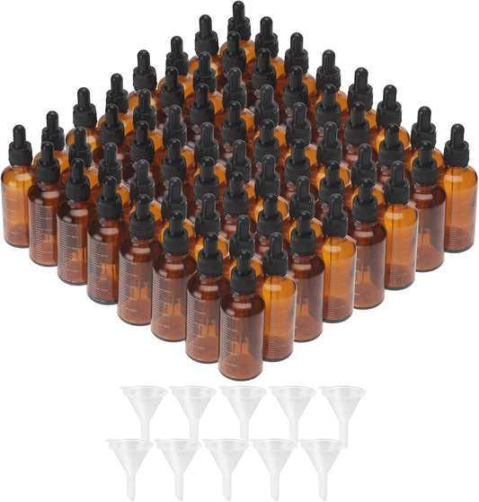 80 Pack 1.7oz (50ml) Amber Glass Dropper Bottles with Lip – Measurement Eye Dropper & Tincture Bottles with Dropper & 10 Funnels for Essential Oils, Serums, and Liquid Products