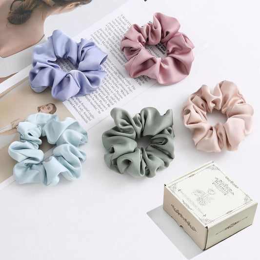 Big Silk Scrunchies for Women,Better than Satin,Silky Soft Scrunchie for Bun Luxurious Ponytail Holders Elastic Hair Ties No Damage (Green Blue Rose-Red Champagne Menthol-Blue)