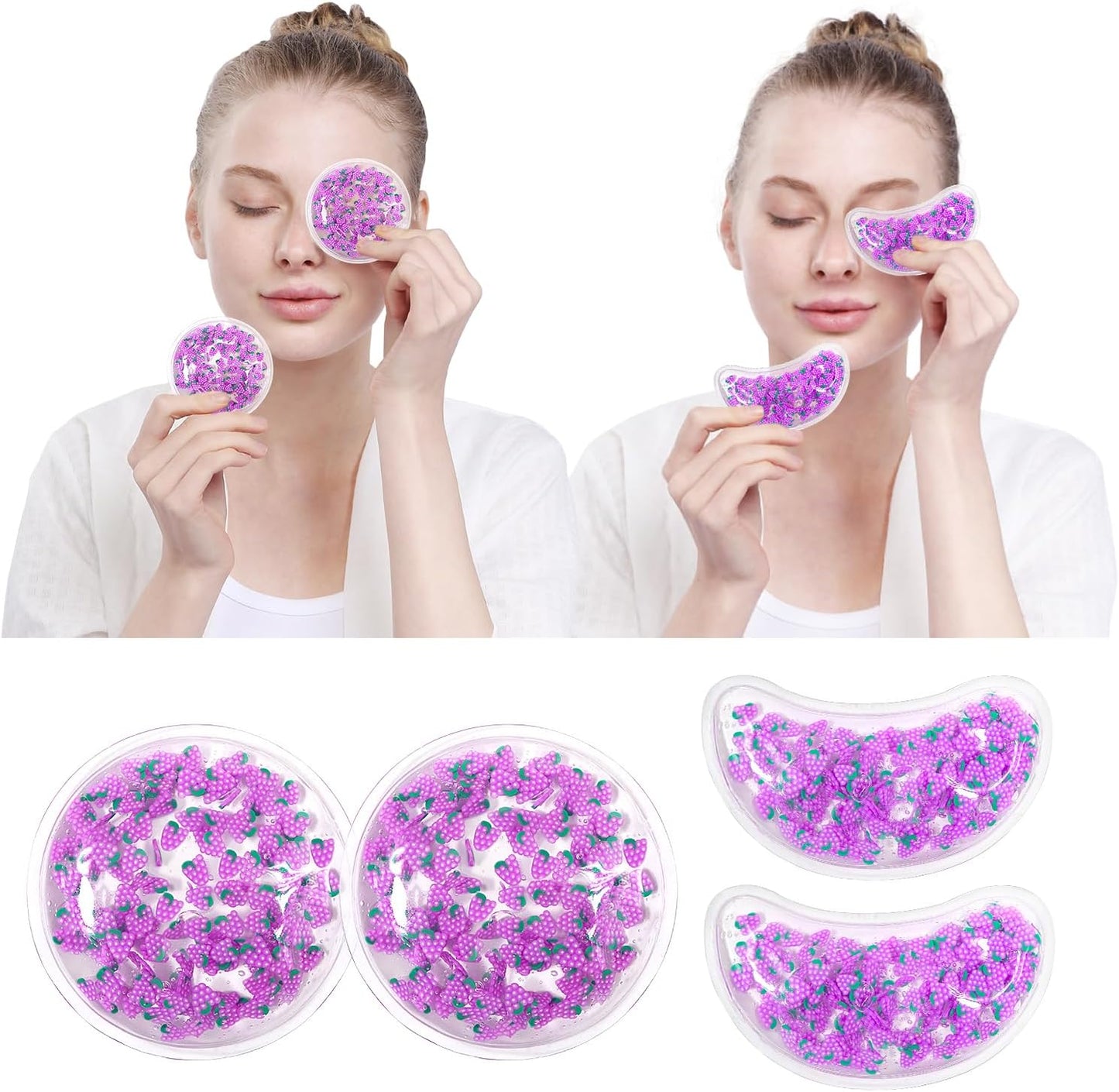 4PCS Gel Eye Ice Pack Set, Cold & Hot Compress, Reusable Cooling Gel Pads for Strain Relief, Relaxation, SPA and Sleep (4 Grapes)