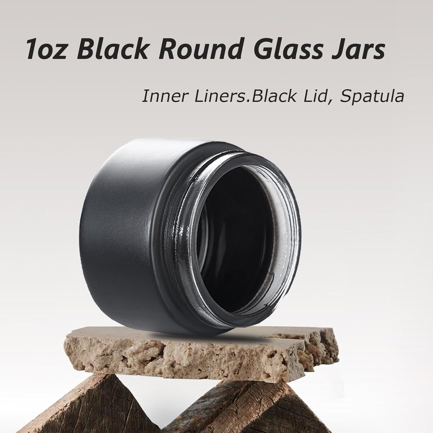 OverNews 1oz Small Glass Jar, Empty Cosmetic Lotion Containers,with Inner Liners,Black Lid, Spatula (Black)