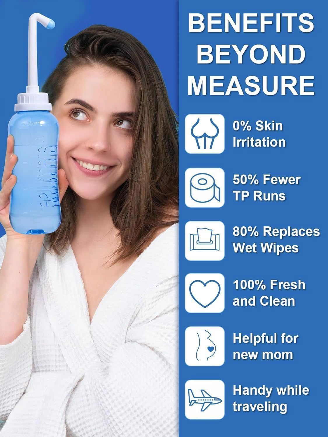 Peri Bottle for Postpartum Travel Bidet - Perineal Care,Portable Travel Squeeze Bottle Bidet for Women Personal Hygiene Cleaning,2 Tubes for Baby Mom After Birth Cleansing and Recovery 16.9OZ(Blue)