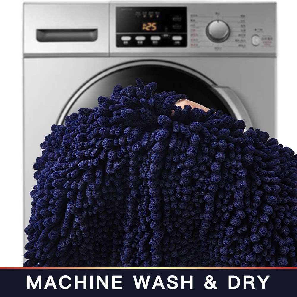 Walensee Large Bathroom Rug Non Slip Bath Mat (72x24 Inch Navy) Water Absorbent Super Soft Shaggy Chenille Machine Washable Dry Extra Thick Perfect Absorbant Best Plush Carpet for Shower Floor